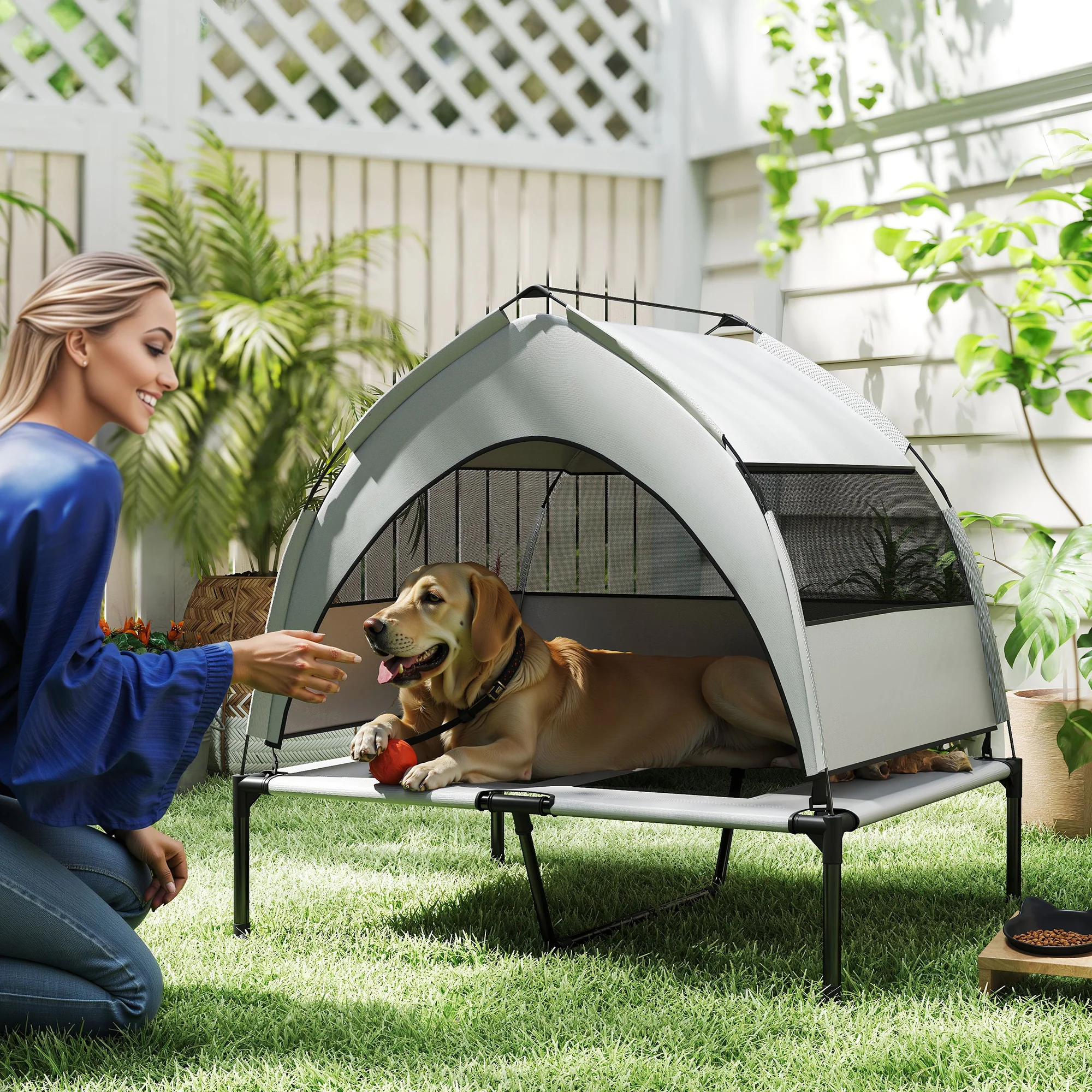 PawHut Portable Elevated Dog Bed With Removable Canopy - Image 11