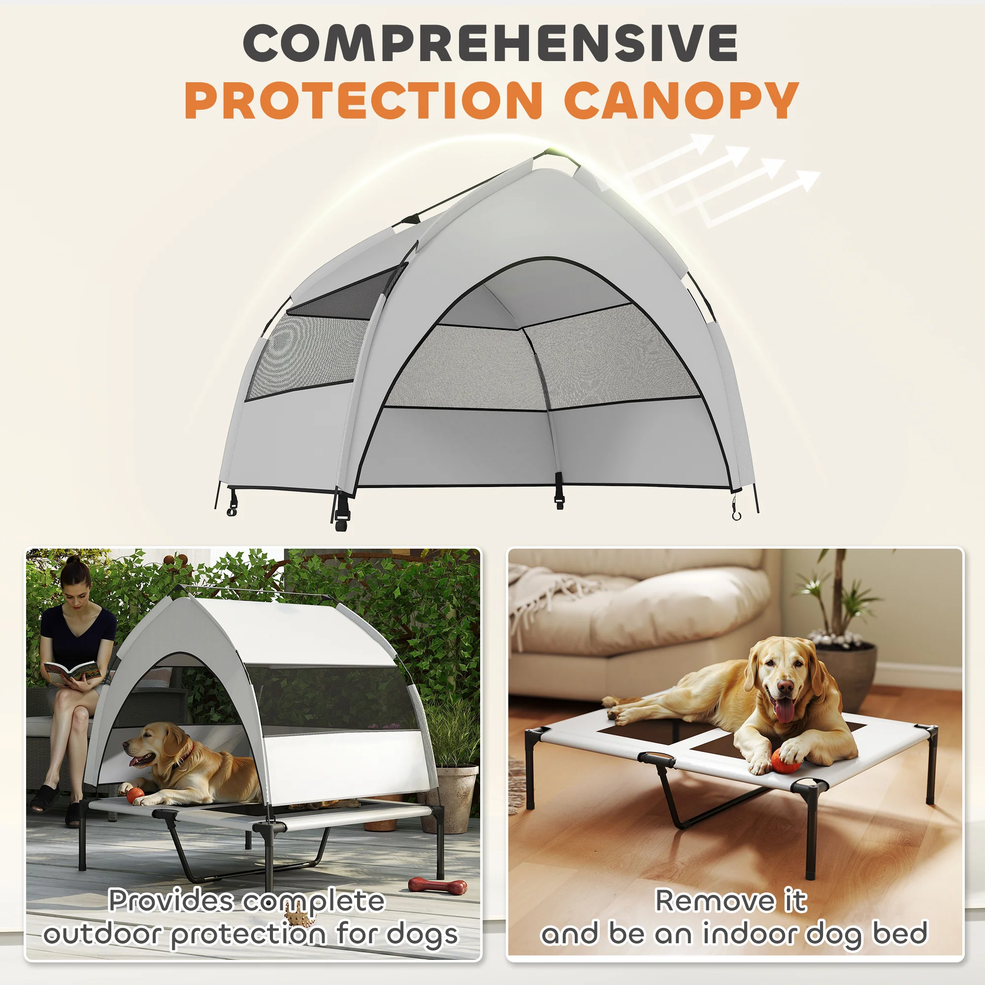 PawHut Portable Elevated Dog Bed With Removable Canopy - Image 12