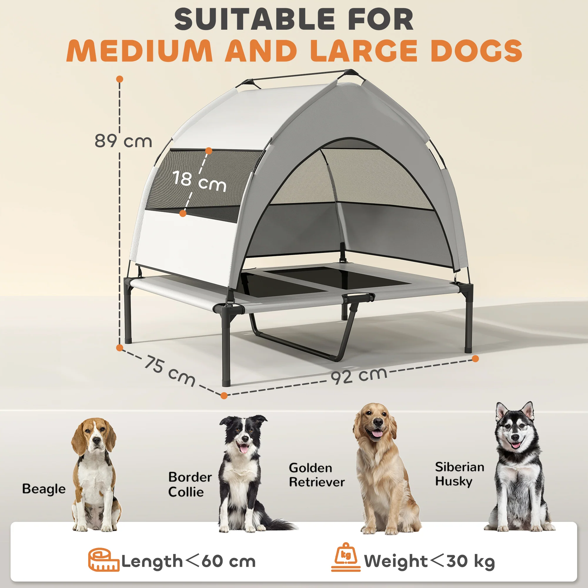 PawHut Portable Elevated Dog Bed With Removable Canopy - Image 14