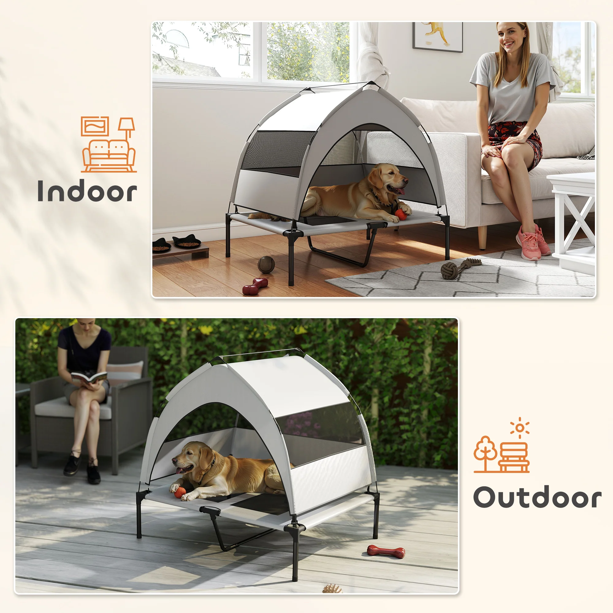 PawHut Portable Elevated Dog Bed With Removable Canopy - Image 16