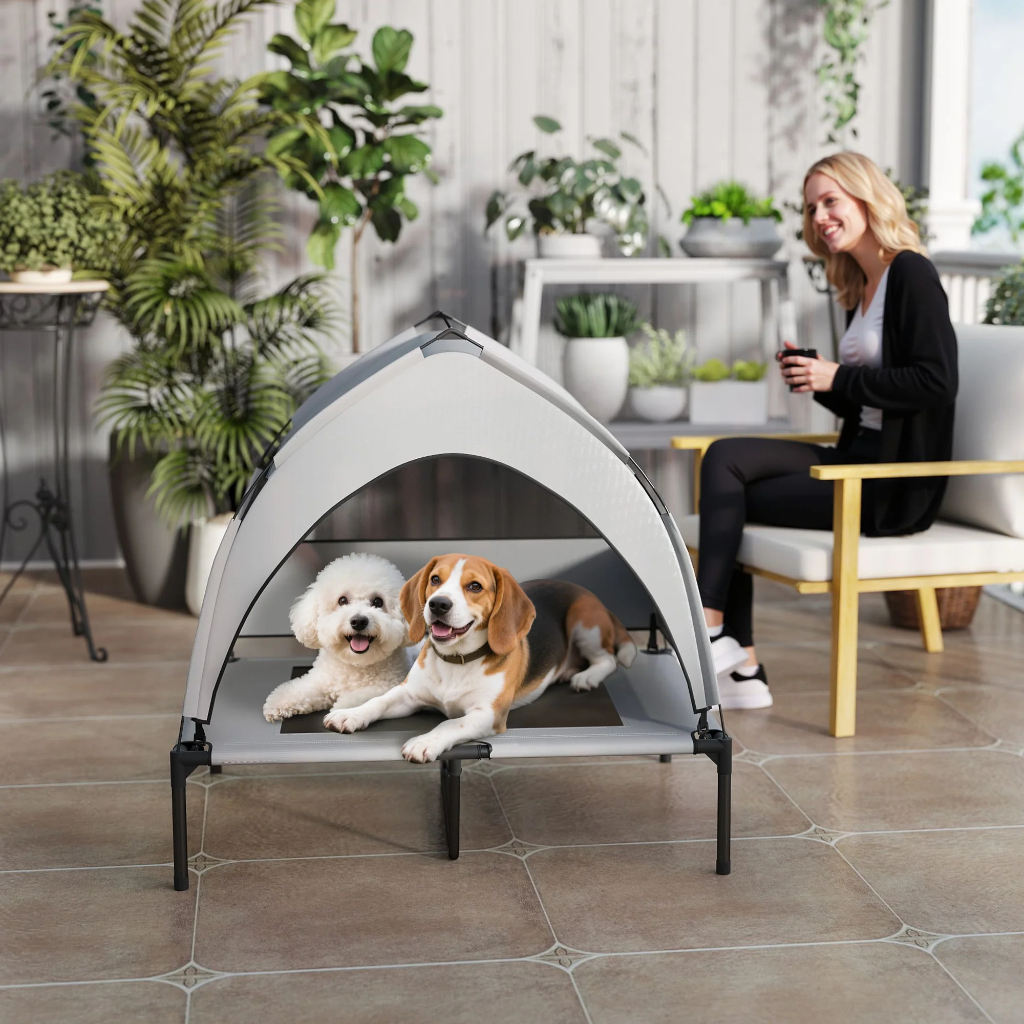 PawHut Portable Elevated Dog Bed With Removable Canopy - Image 17