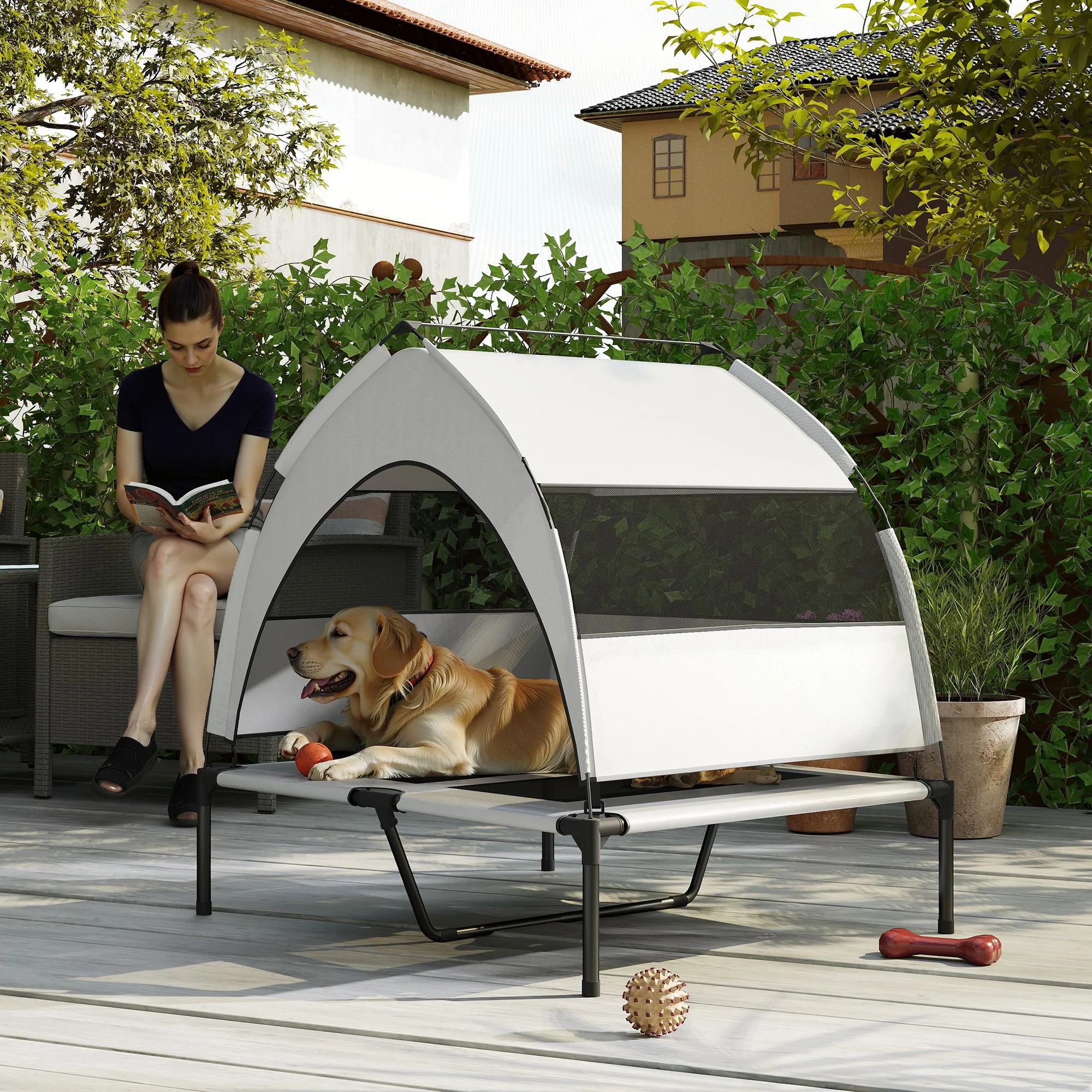 PawHut Portable Elevated Dog Bed With Removable Canopy - Image 18