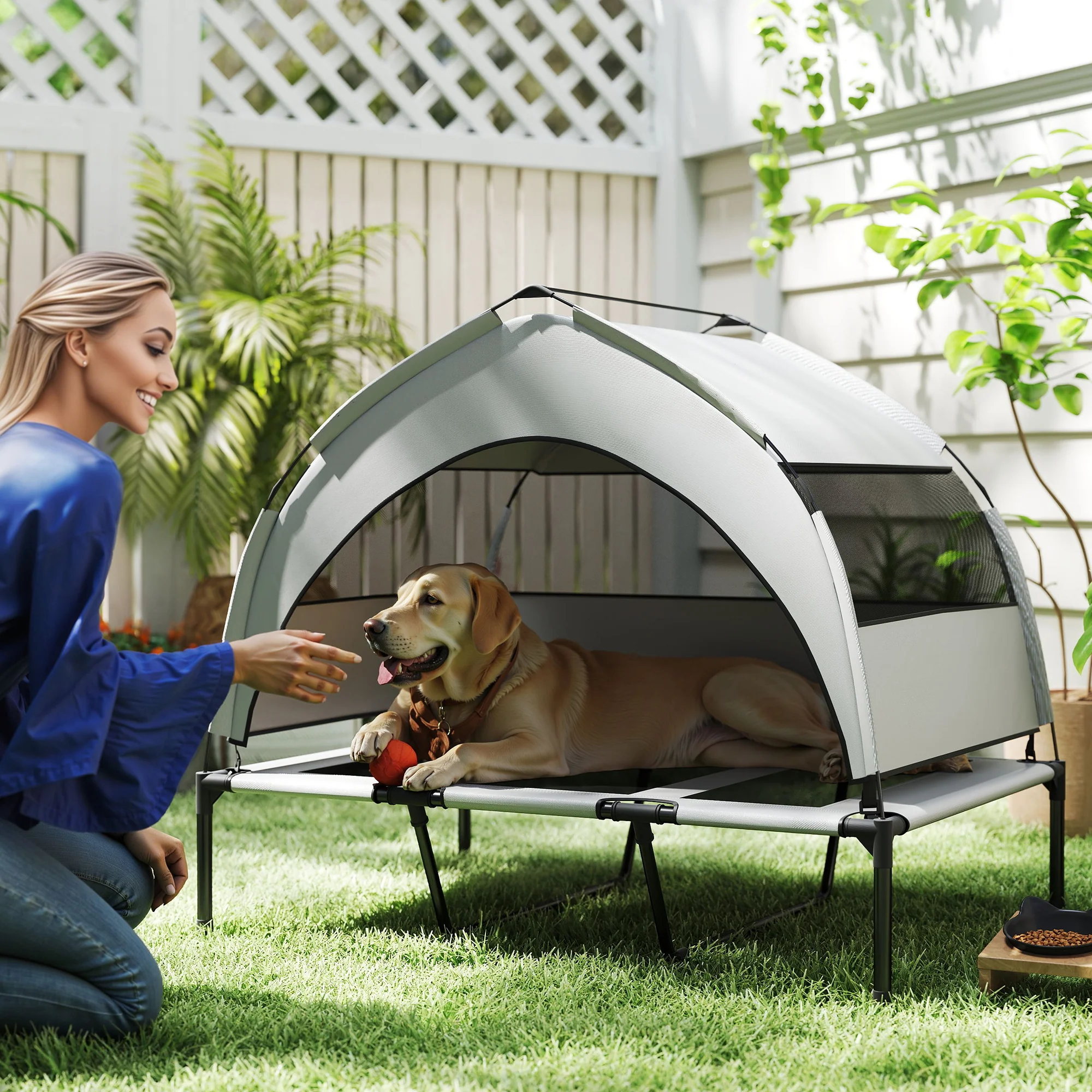 PawHut Portable Elevated Dog Bed With Removable Canopy - Image 20