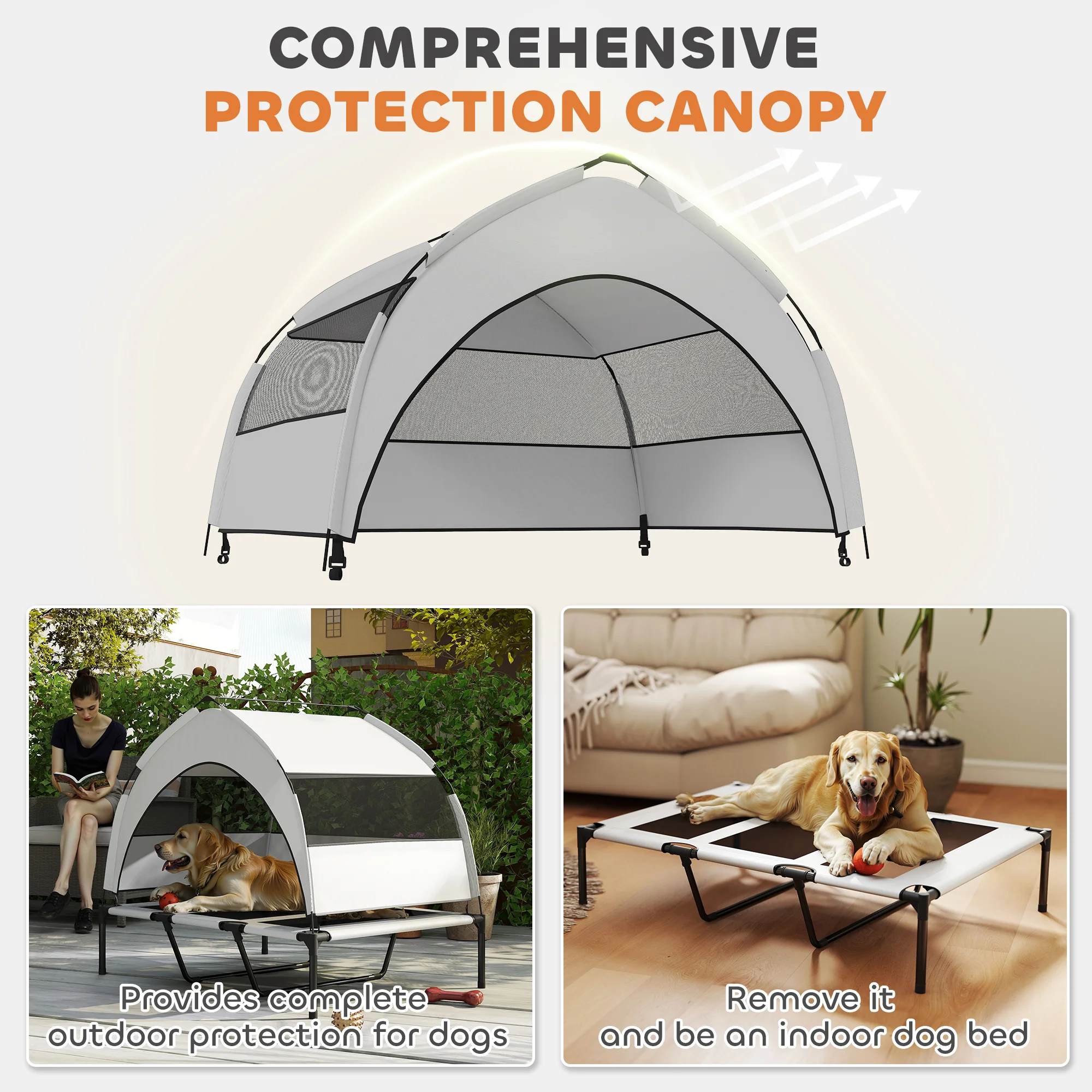 PawHut Portable Elevated Dog Bed With Removable Canopy - Image 21