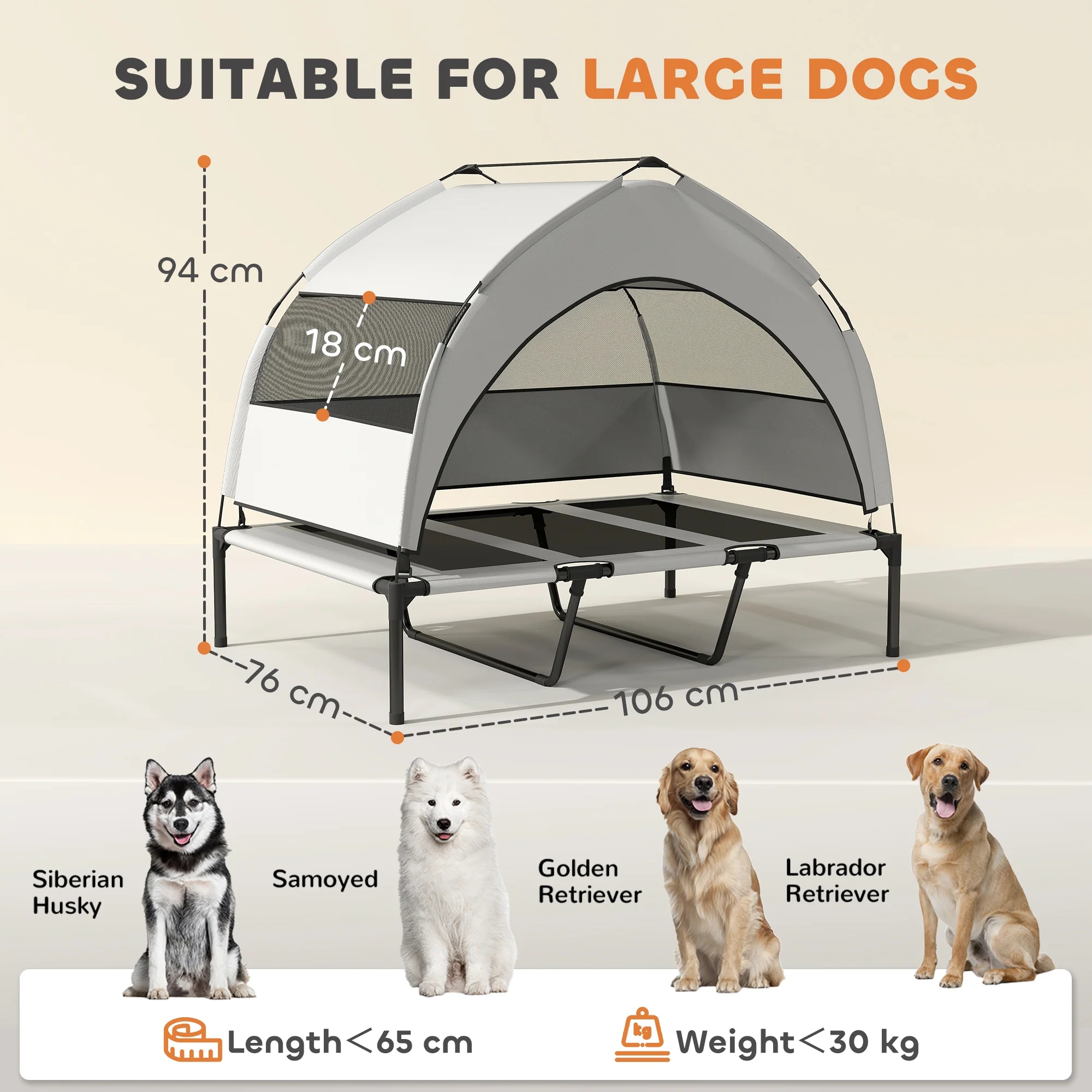 PawHut Portable Elevated Dog Bed With Removable Canopy - Image 23