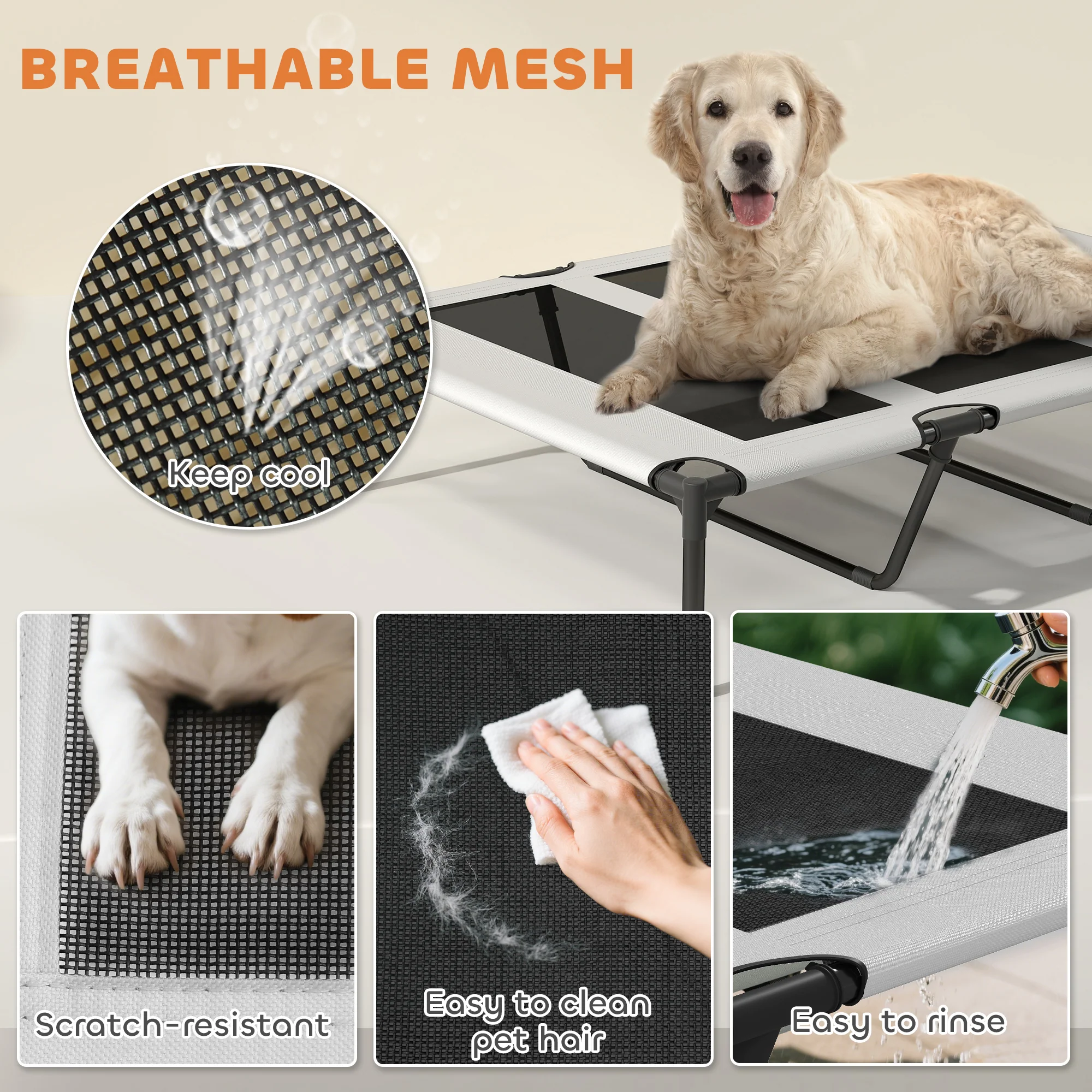 PawHut Portable Elevated Dog Bed With Removable Canopy - Image 24