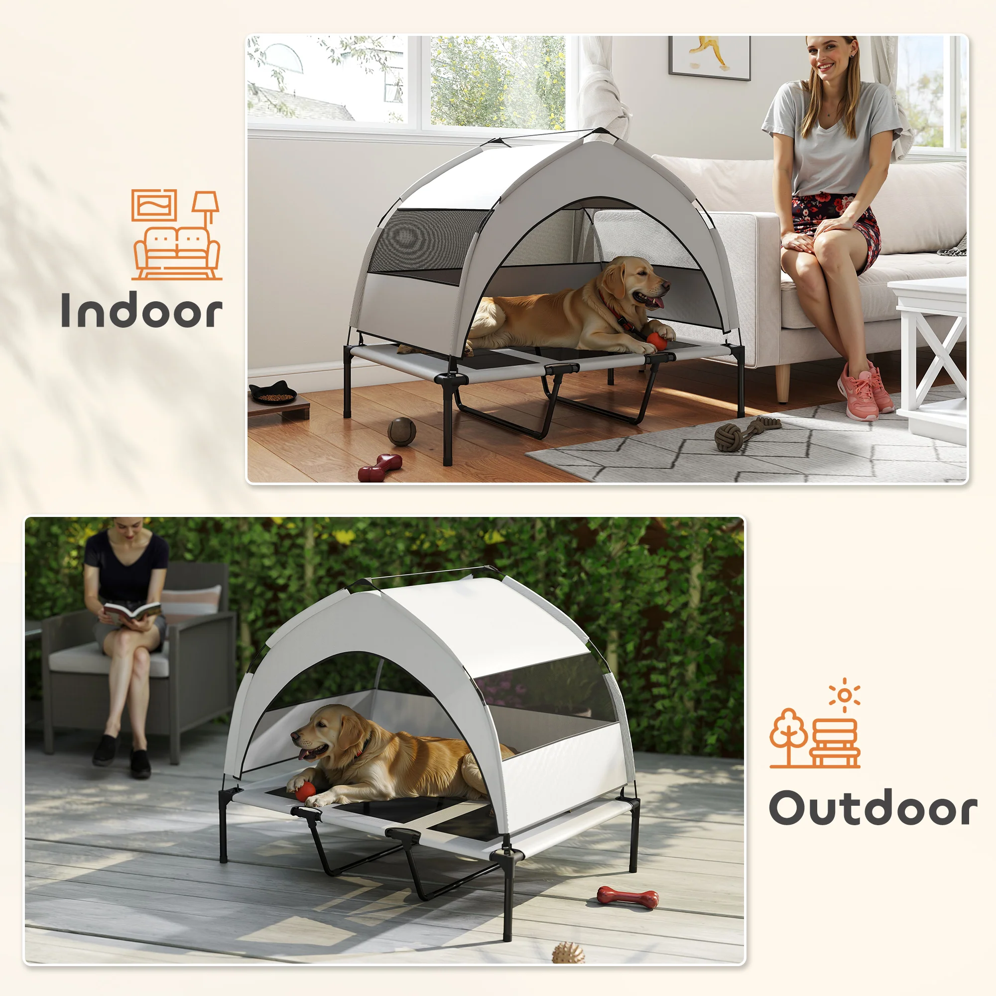 PawHut Portable Elevated Dog Bed With Removable Canopy - Image 25