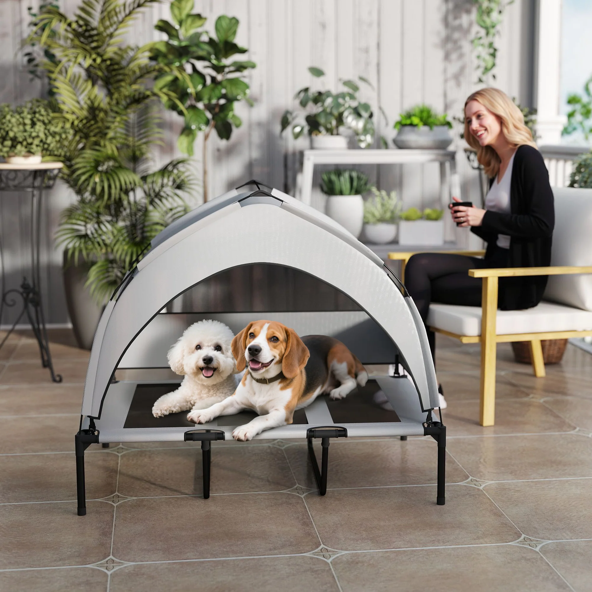 PawHut Portable Elevated Dog Bed With Removable Canopy - Image 26