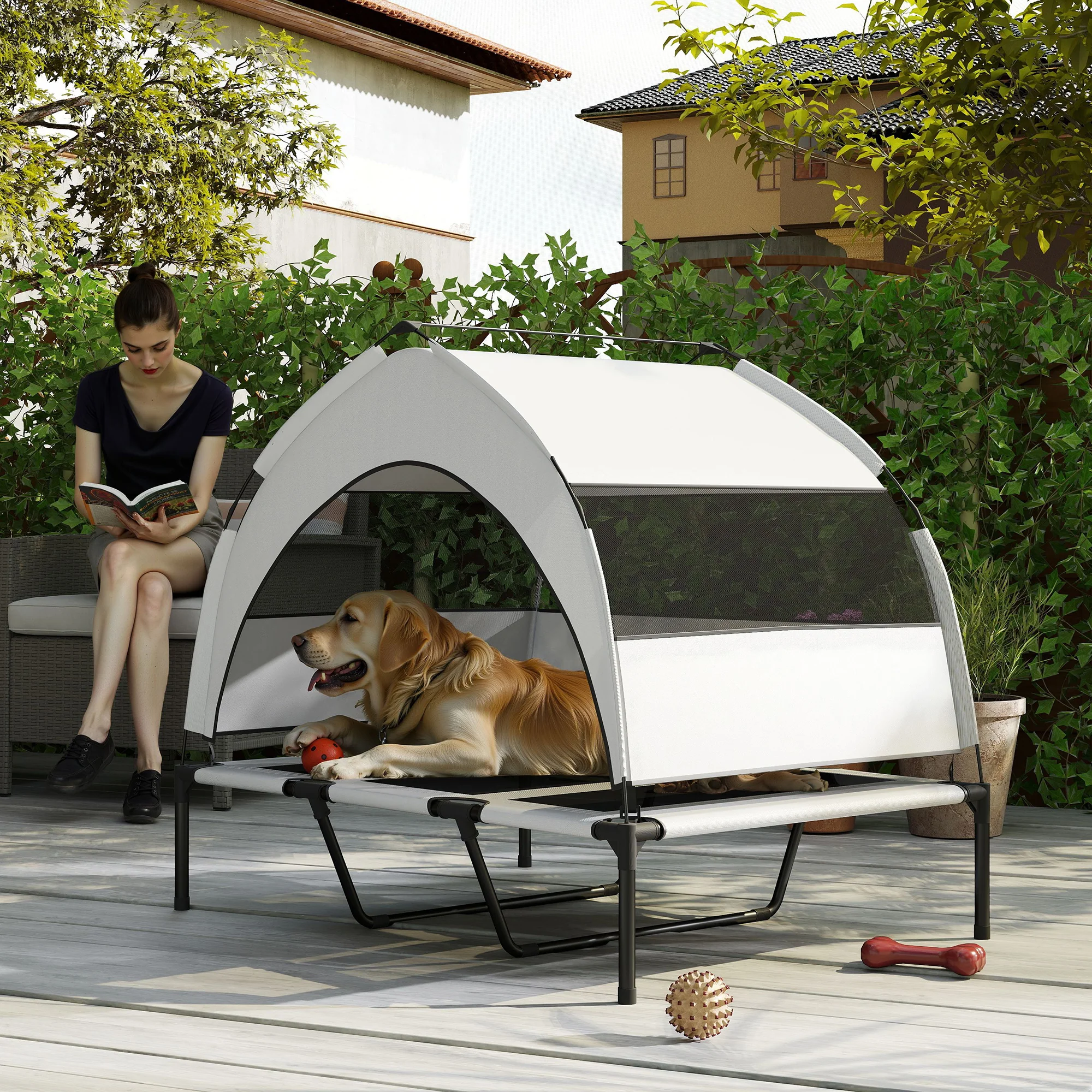 PawHut Portable Elevated Dog Bed With Removable Canopy - Image 27