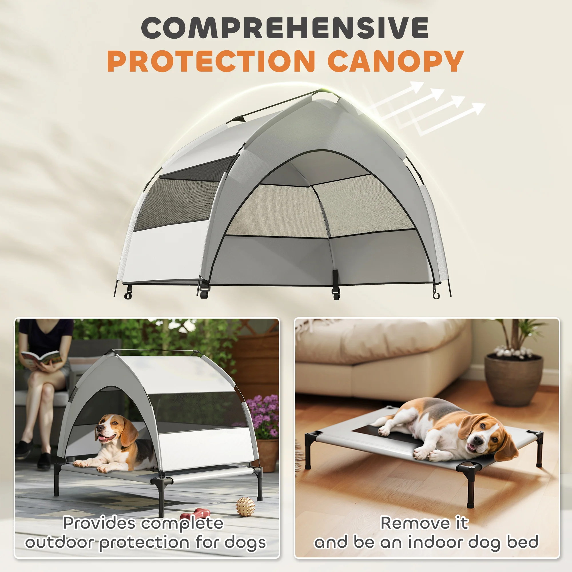 PawHut Portable Elevated Dog Bed With Removable Canopy - Image 3