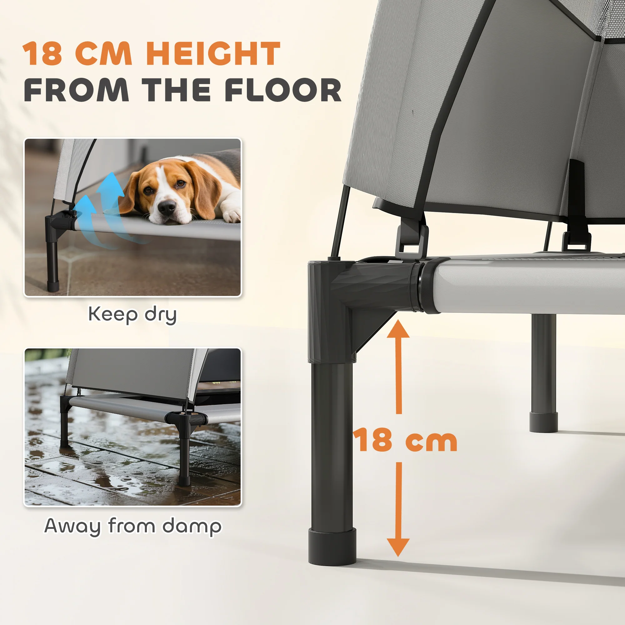 PawHut Portable Elevated Dog Bed With Removable Canopy - Image 4
