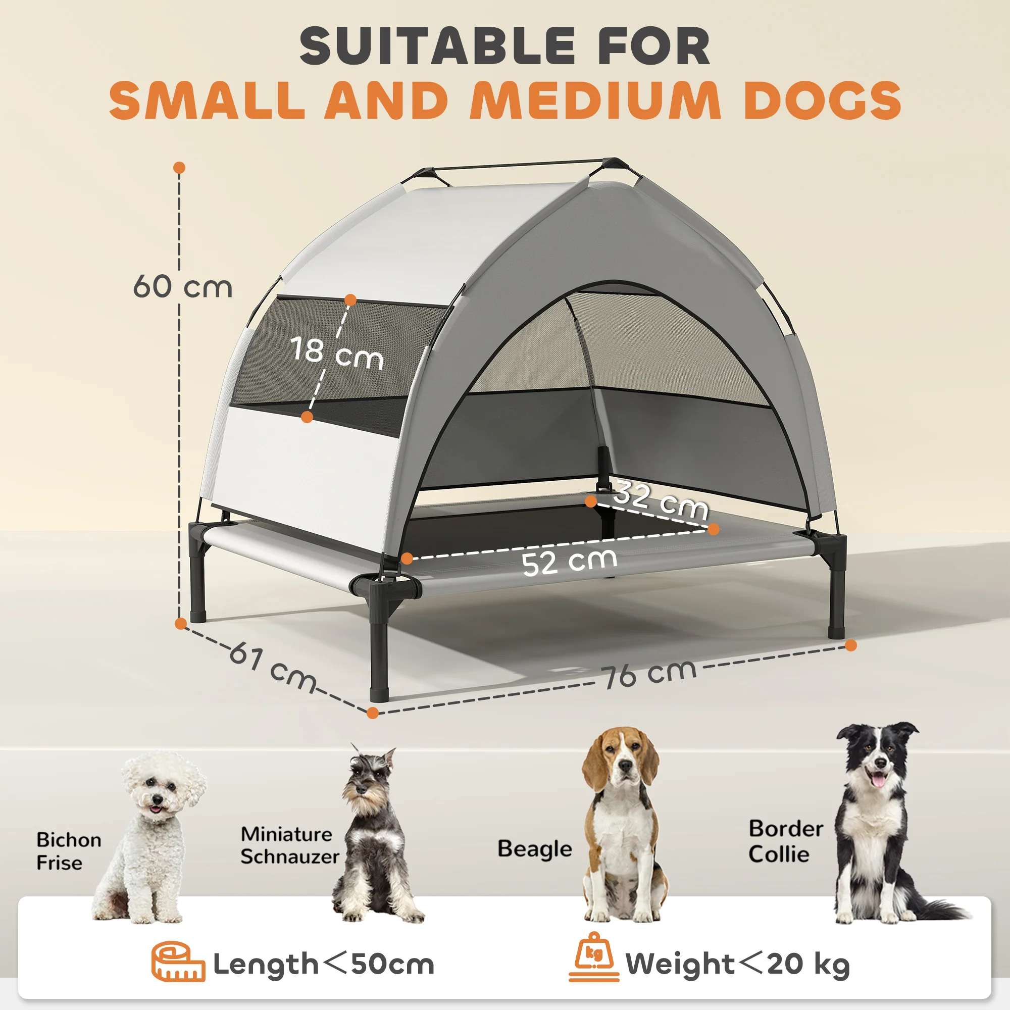 PawHut Portable Elevated Dog Bed With Removable Canopy - Image 5