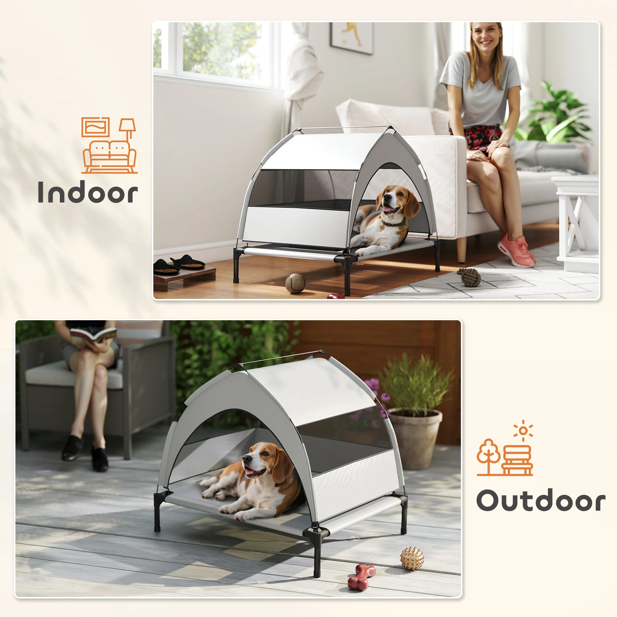 PawHut Portable Elevated Dog Bed With Removable Canopy - Image 7