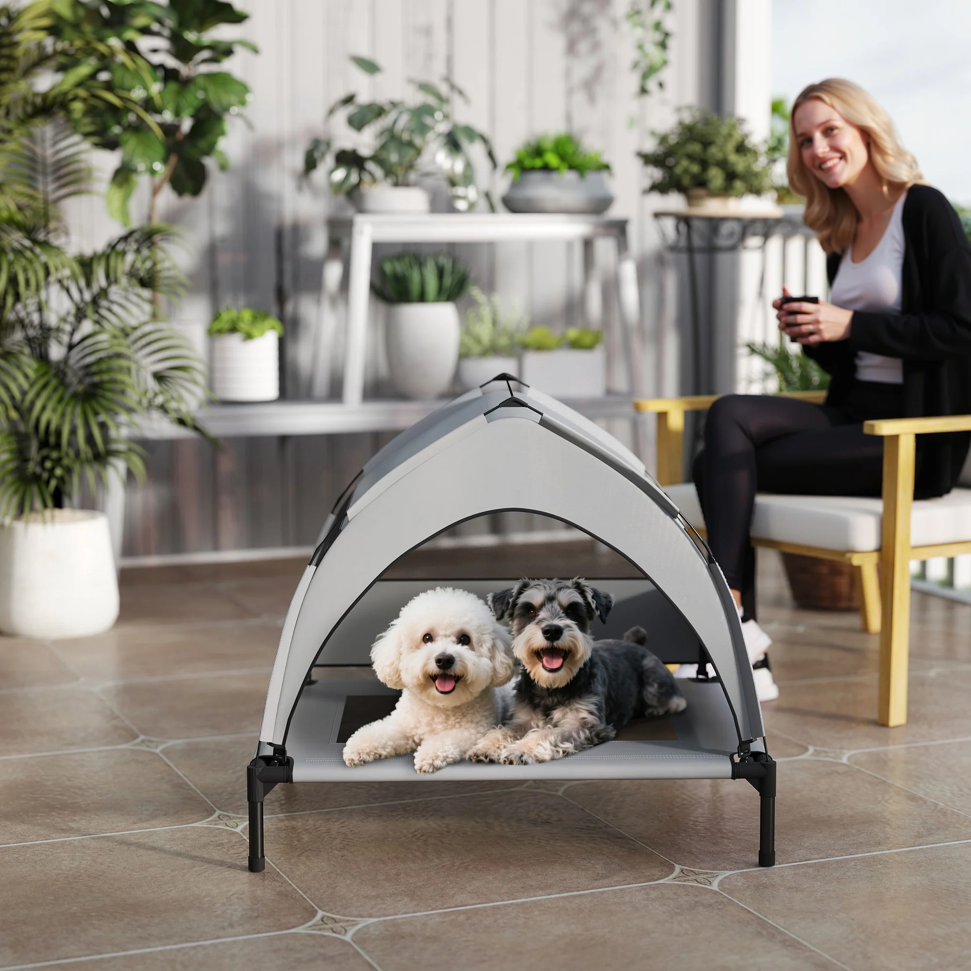 PawHut Portable Elevated Dog Bed With Removable Canopy - Image 8