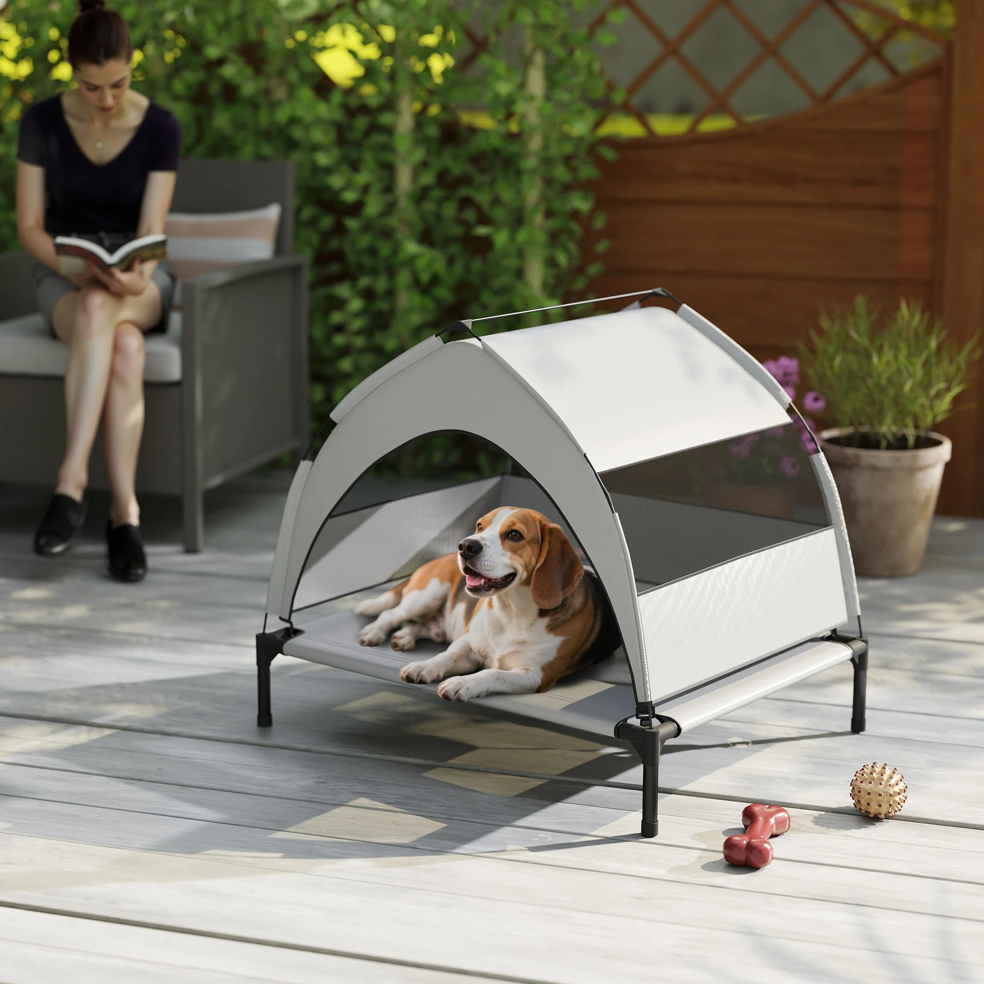 PawHut Portable Elevated Dog Bed With Removable Canopy - Image 9