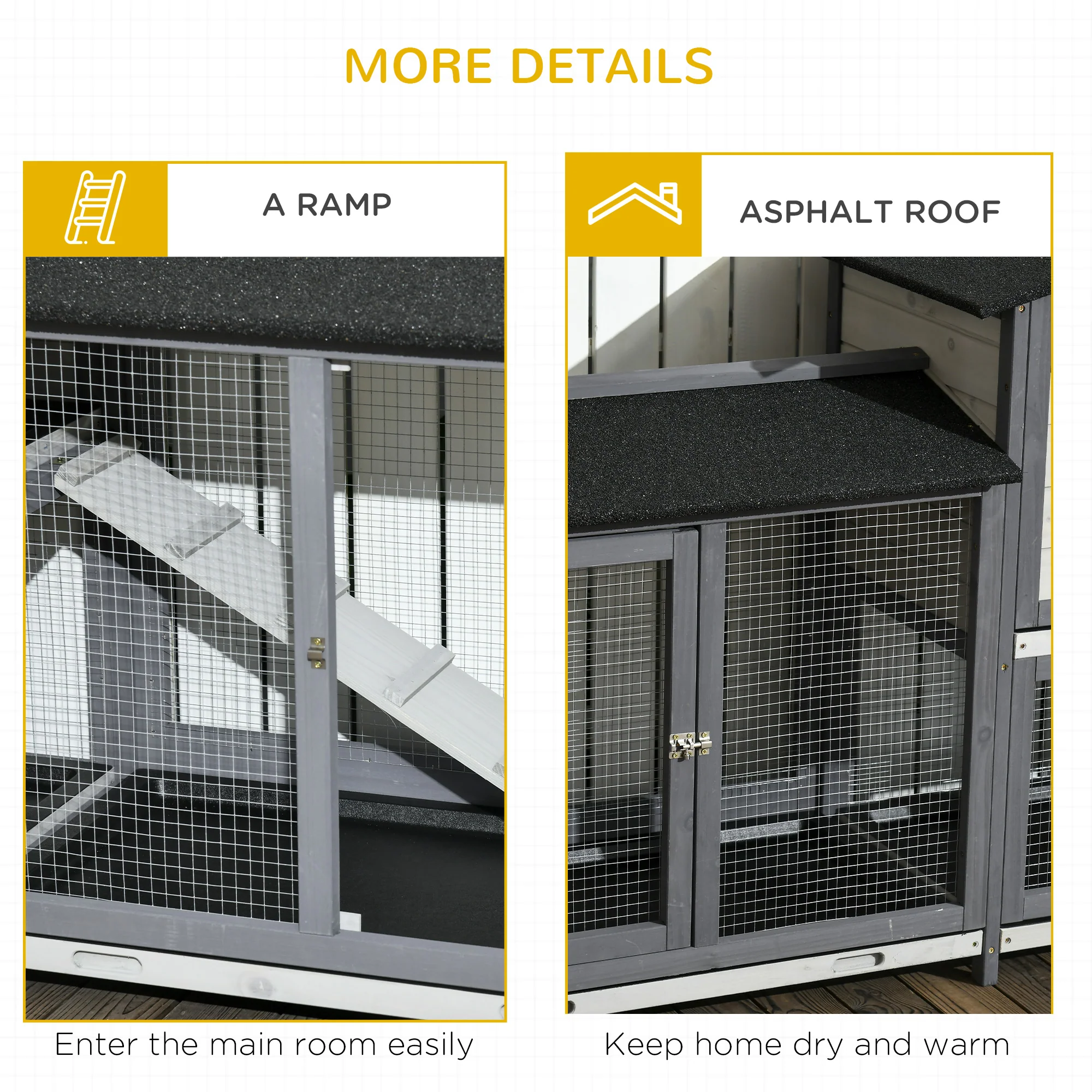 PawHut Rabbit Hutch, 2-Tier Guinea Pig Hutch, w/ Two Runs, Pull-Out Tray - Image 7