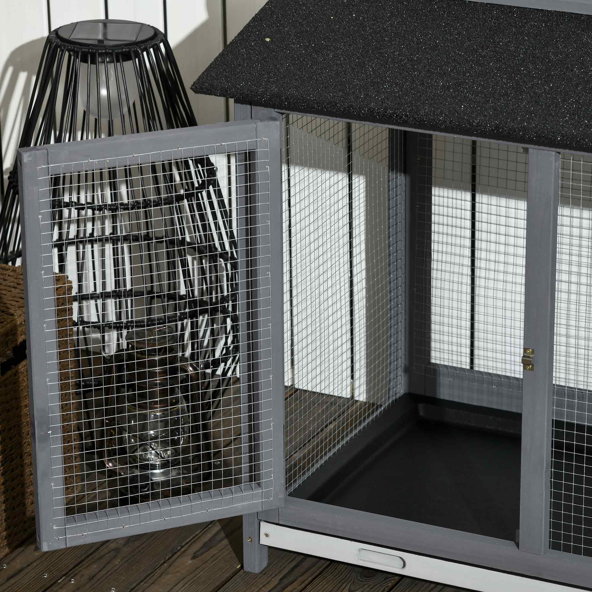 PawHut Rabbit Hutch, 2-Tier Guinea Pig Hutch, w/ Two Runs, Pull-Out Tray - Image 9