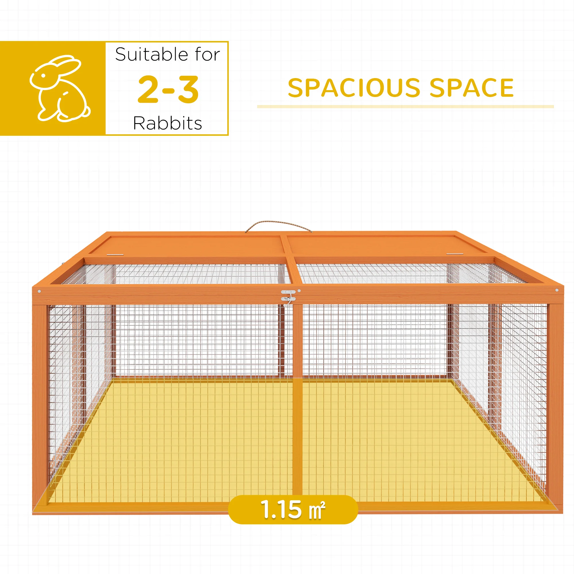 PawHut Rabbit Hutch, Folding Wooden Rabbit Run With Openable Top, Orange - Image 3