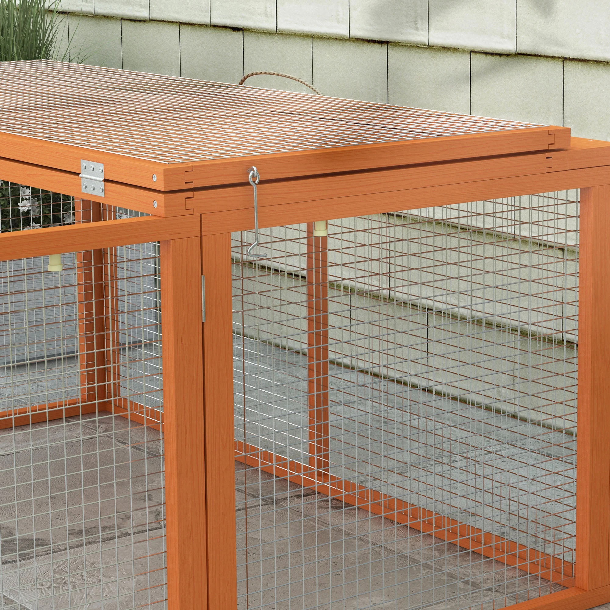 PawHut Rabbit Hutch, Folding Wooden Rabbit Run With Openable Top, Orange - Image 8