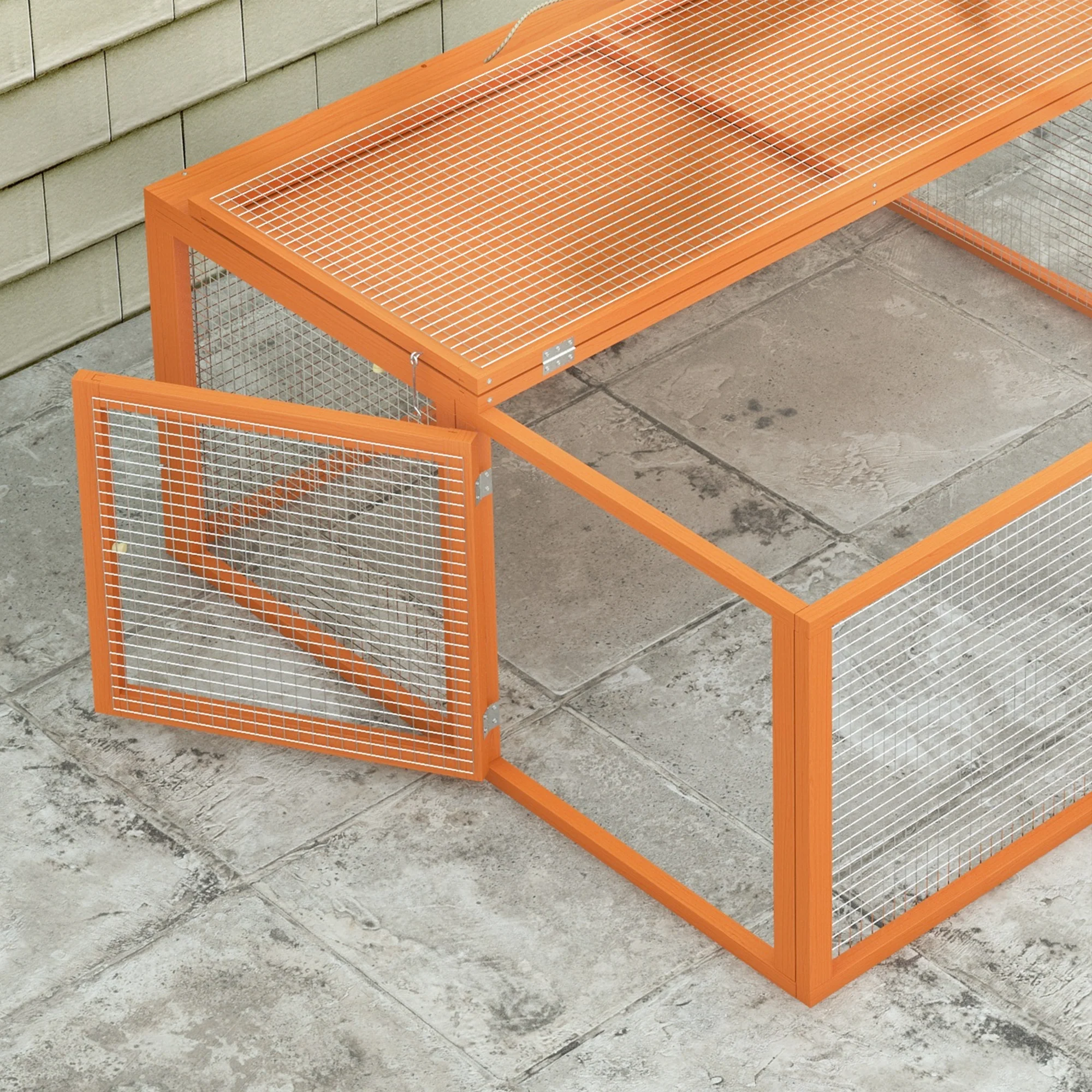 PawHut Rabbit Hutch, Folding Wooden Rabbit Run With Openable Top, Orange - Image 9