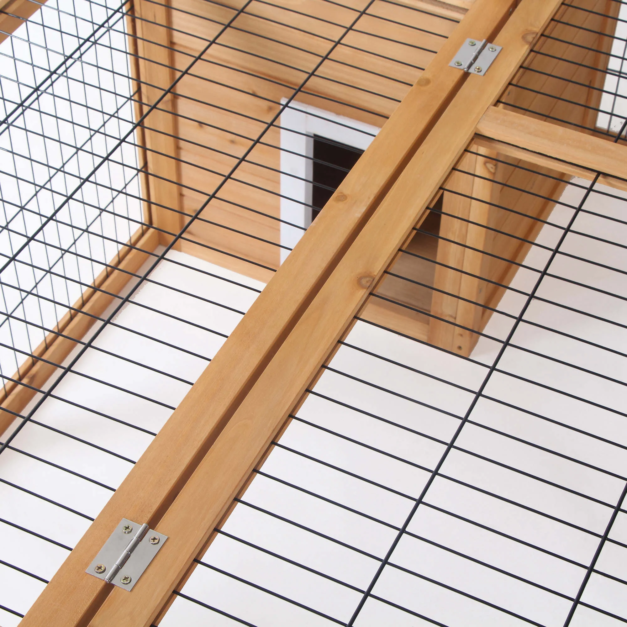 PawHut Rabbit Hutch, Guinea Pig House Outdoor Cage w/Openable Top, Yellow - Image 8