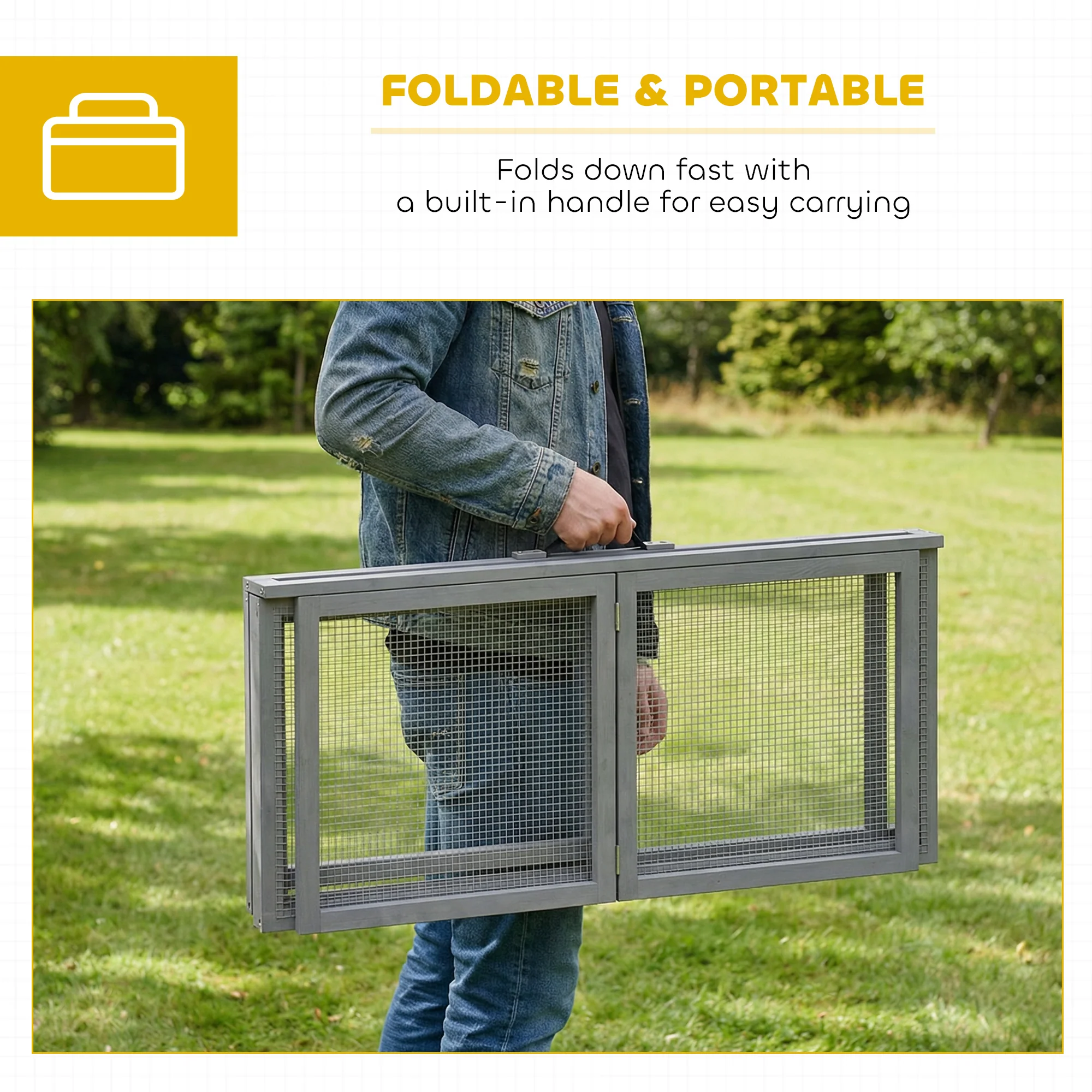 PawHut Rabbit Hutch Outdoor, Foldable & Portable, Rabbit Cage W/ Open Top - Image 4