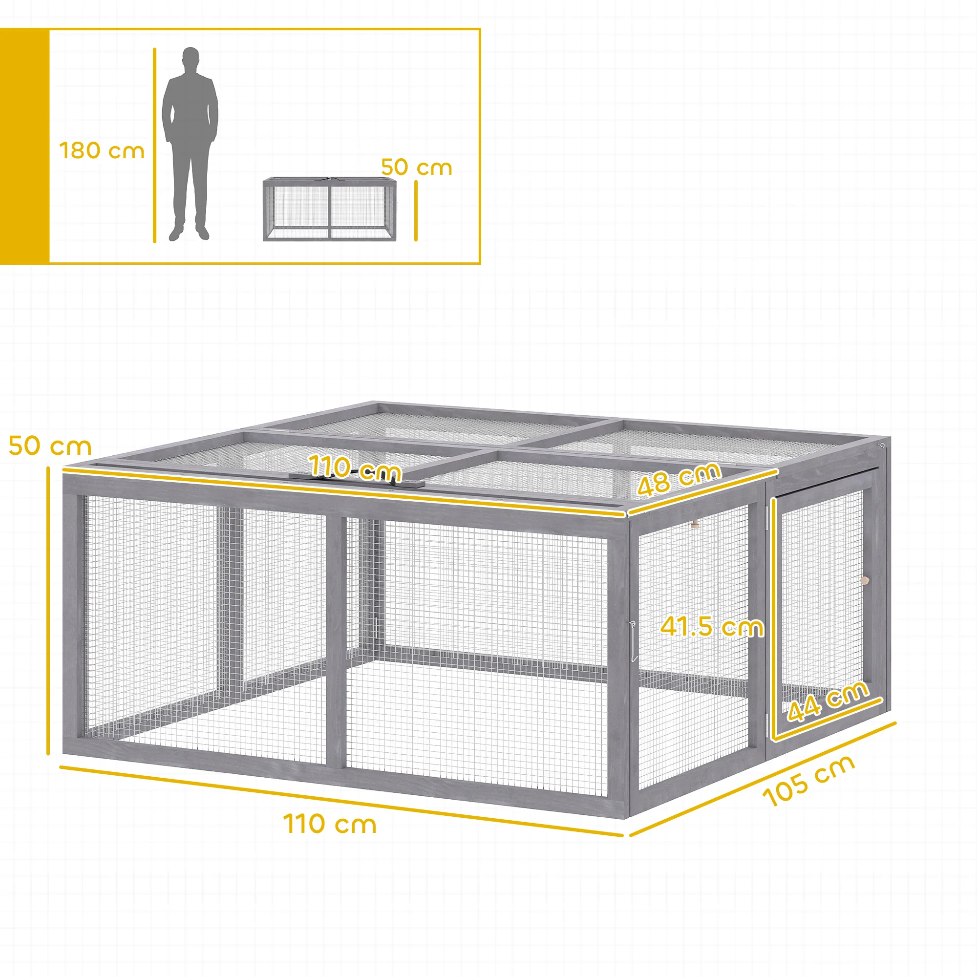 PawHut Rabbit Hutch Outdoor, Foldable & Portable, Rabbit Cage W/ Open Top - Image 5