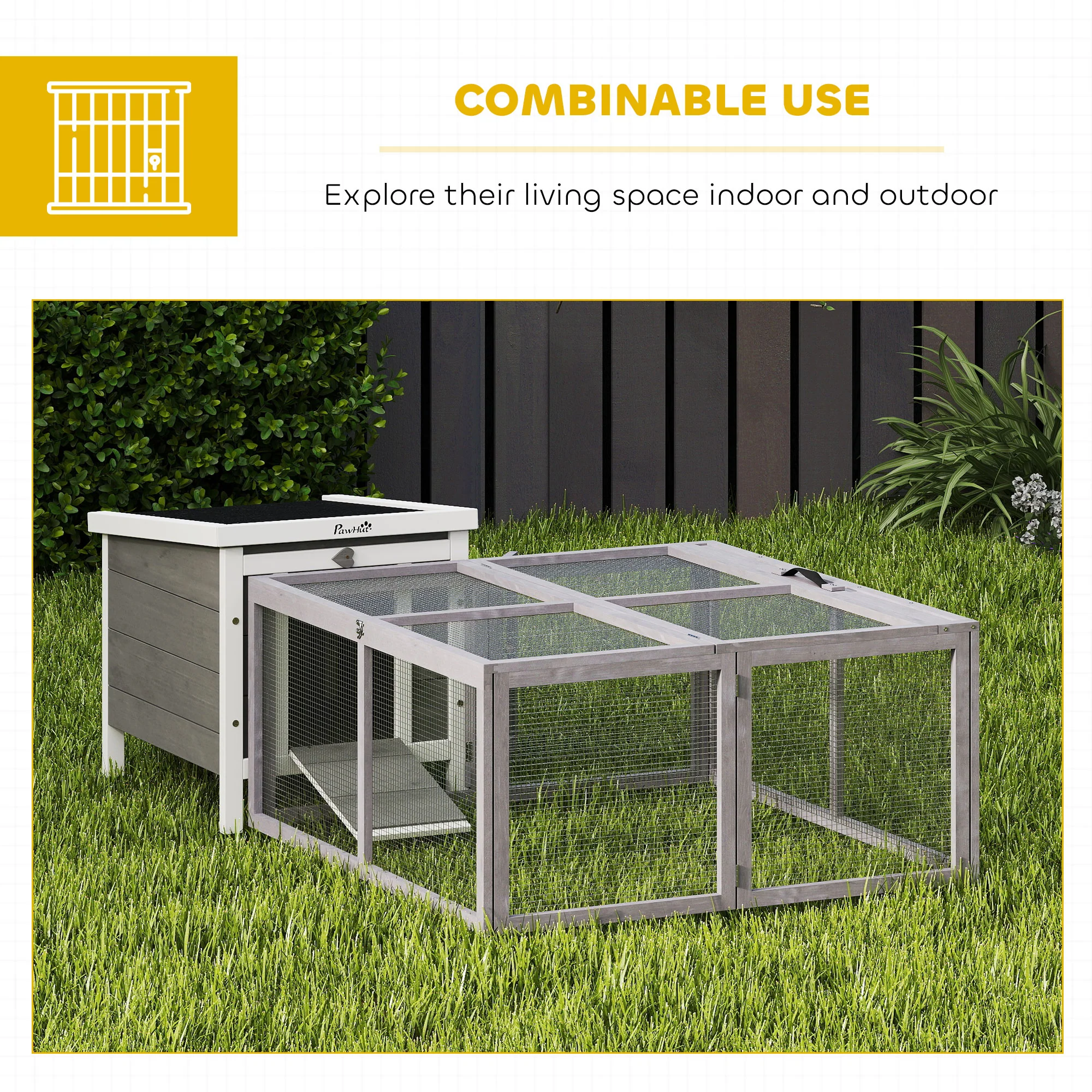 PawHut Rabbit Hutch Outdoor, Foldable & Portable, Rabbit Cage W/ Open Top - Image 9