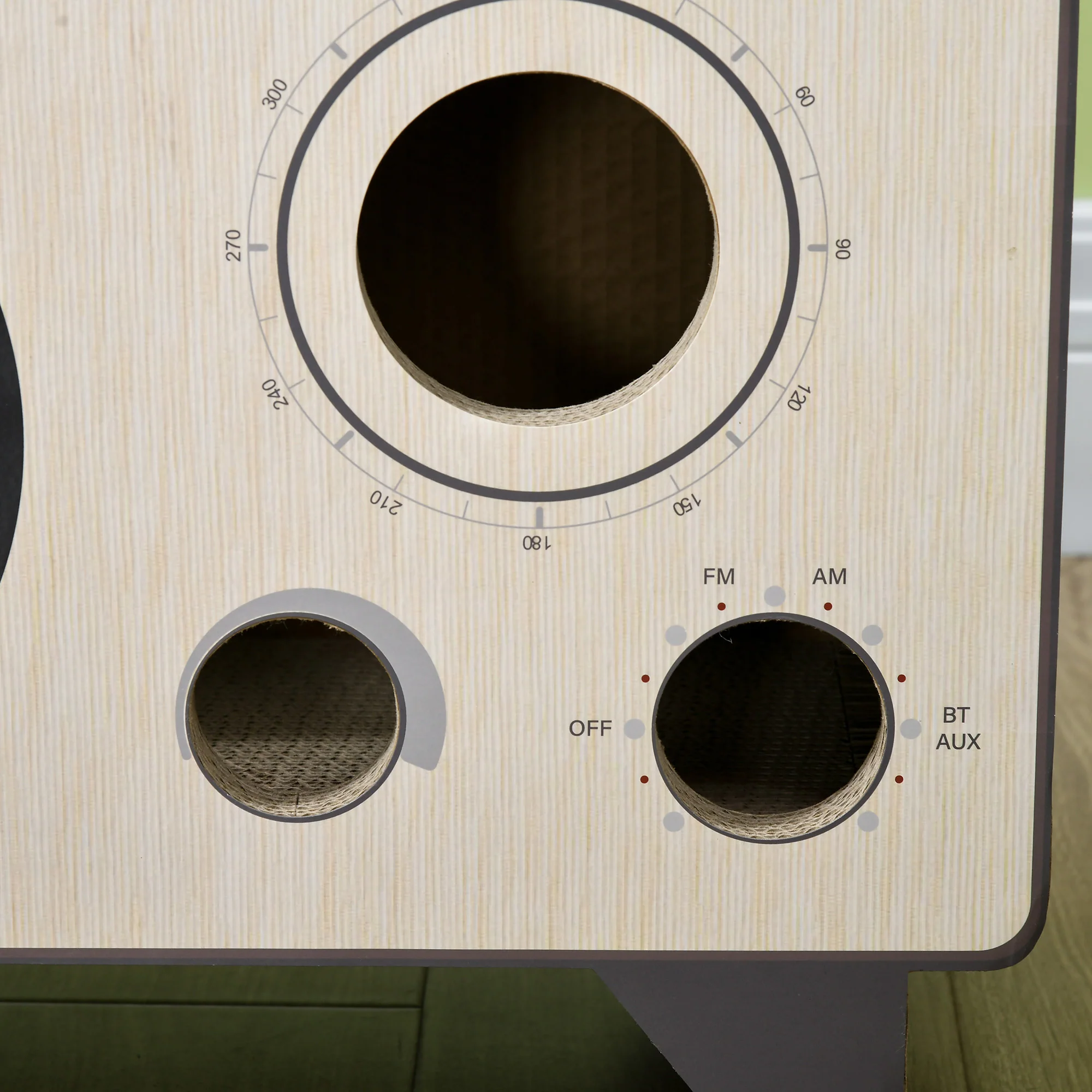 PawHut Radio Shape Cat Scratching Board with Catnip, Natural Wood Finish - Image 9