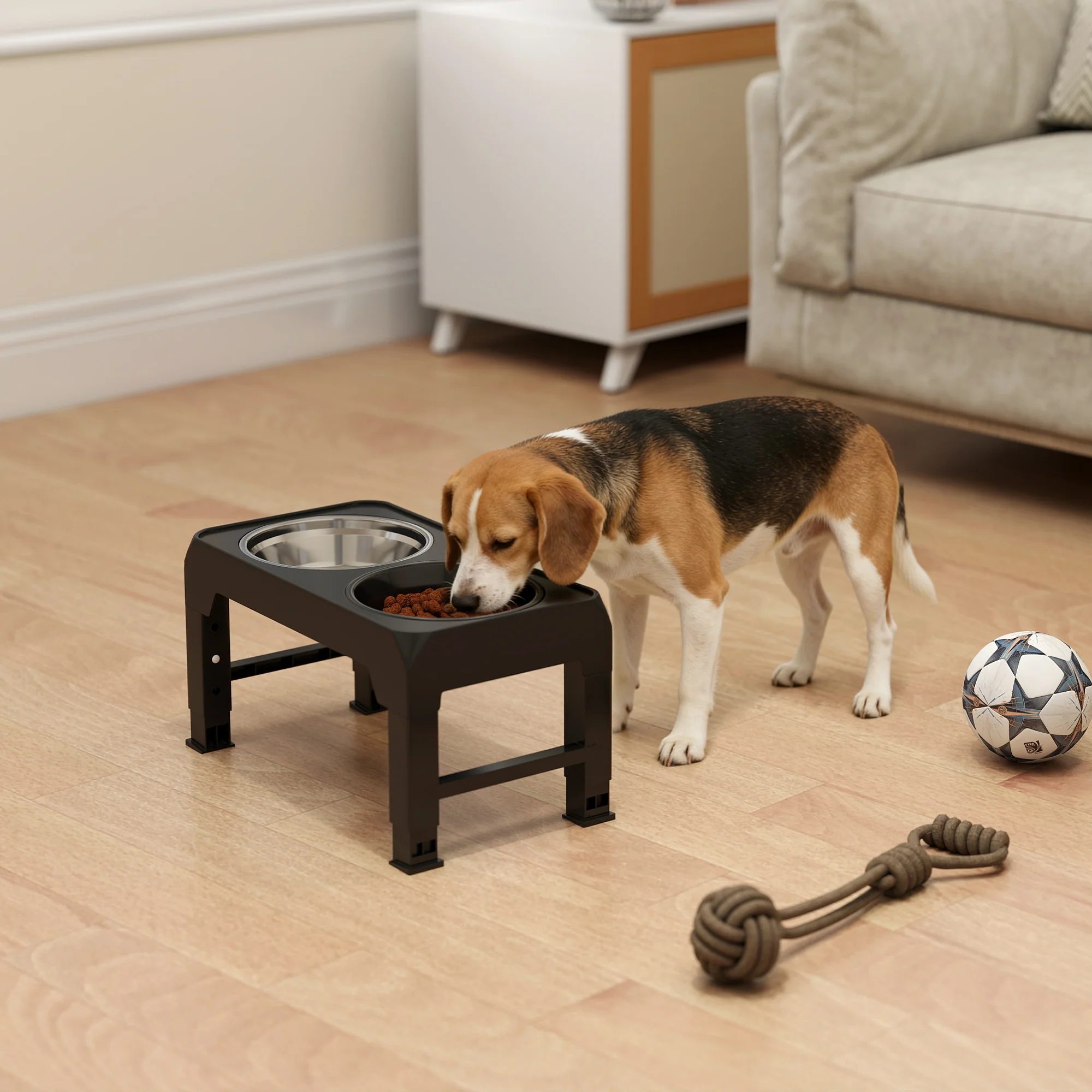PawHut Raised Dog Bowl, Foldable Elevated Dog Bowls, 4 Heights Adjustable - Image 2