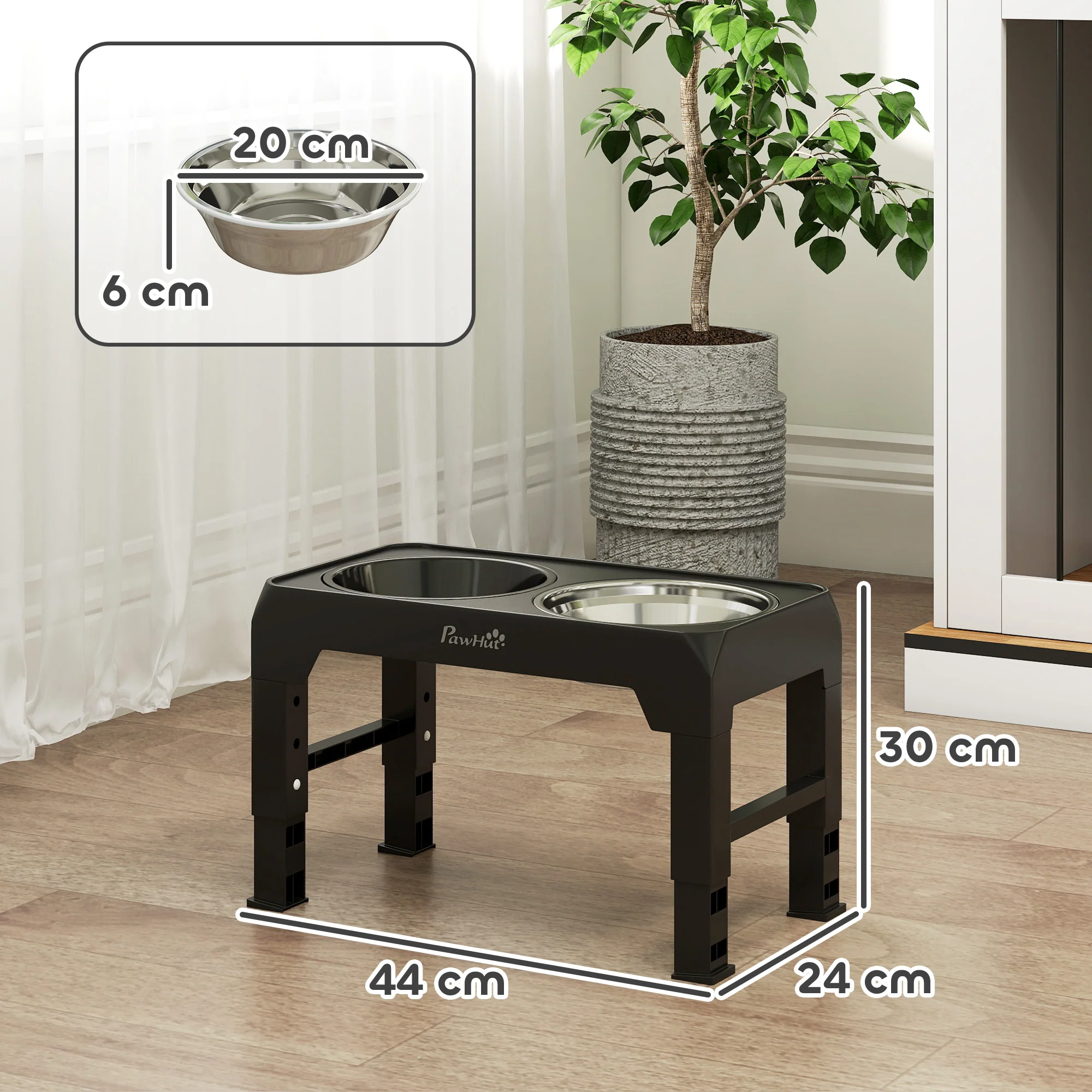 PawHut Raised Dog Bowl, Foldable Elevated Dog Bowls, 4 Heights Adjustable - Image 5