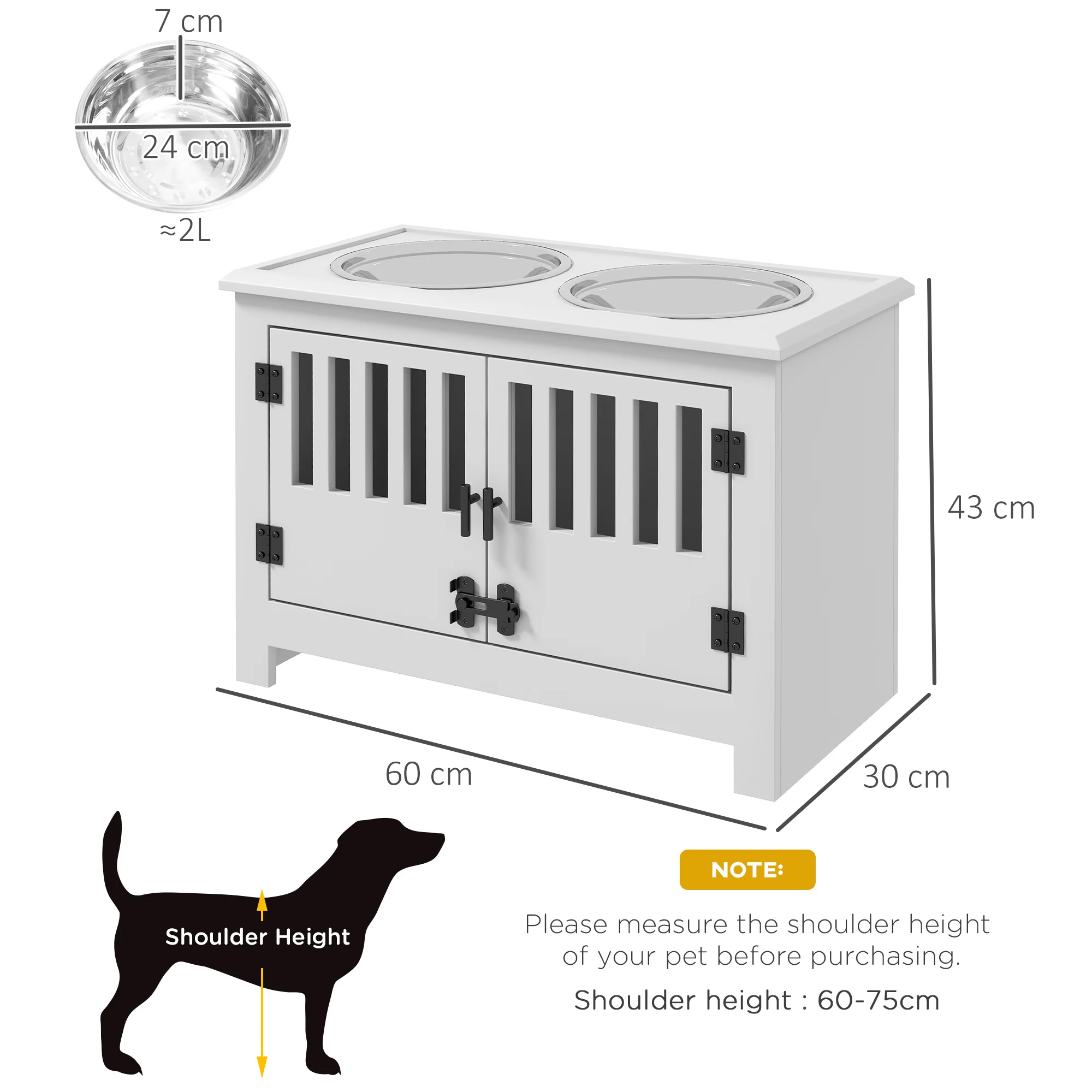 PawHut Raised Dog Bowls For Large Dogs Feeding Station W/ Stand, Storage - White - Image 5