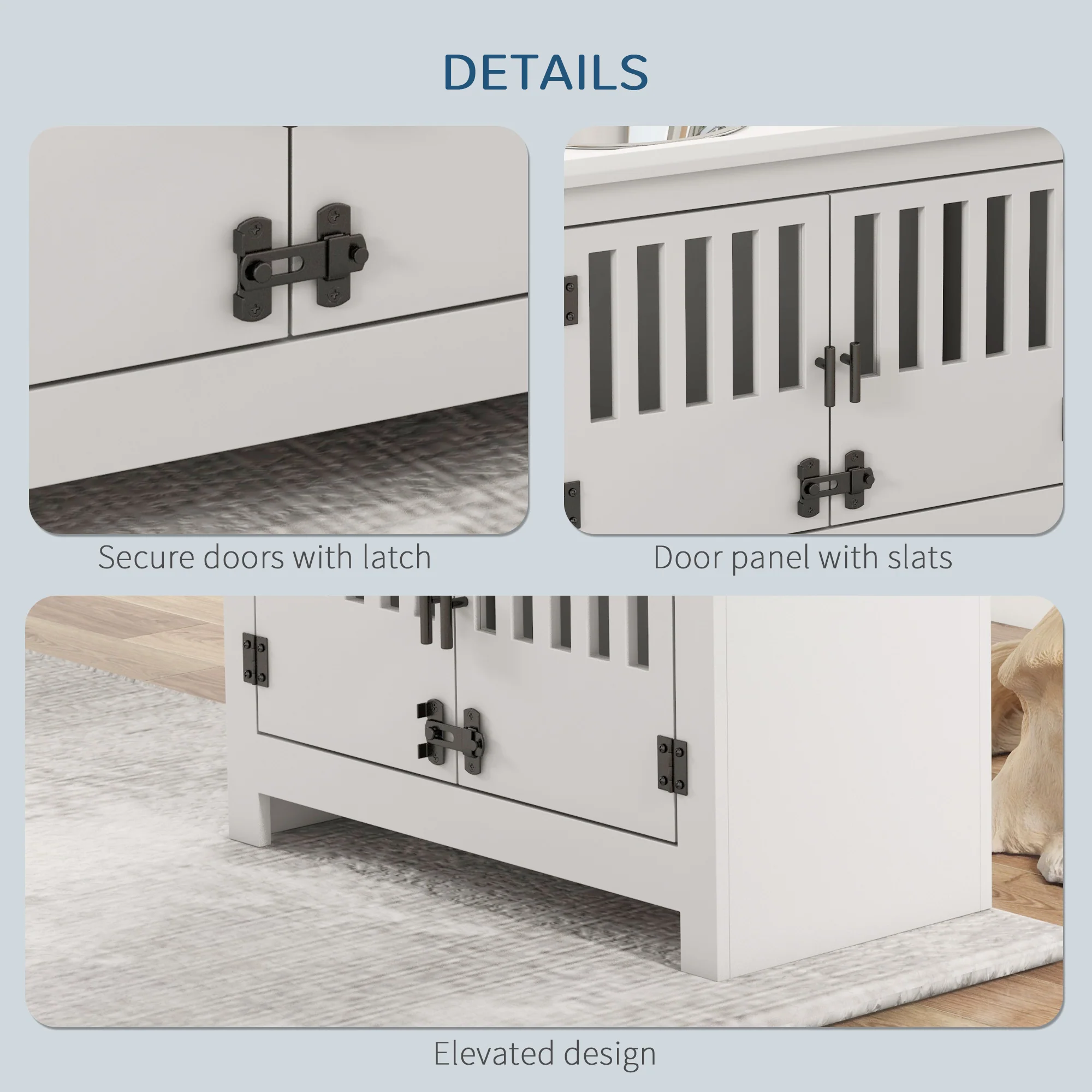 PawHut Raised Dog Bowls For Large Dogs Feeding Station W/ Stand, Storage - White - Image 6