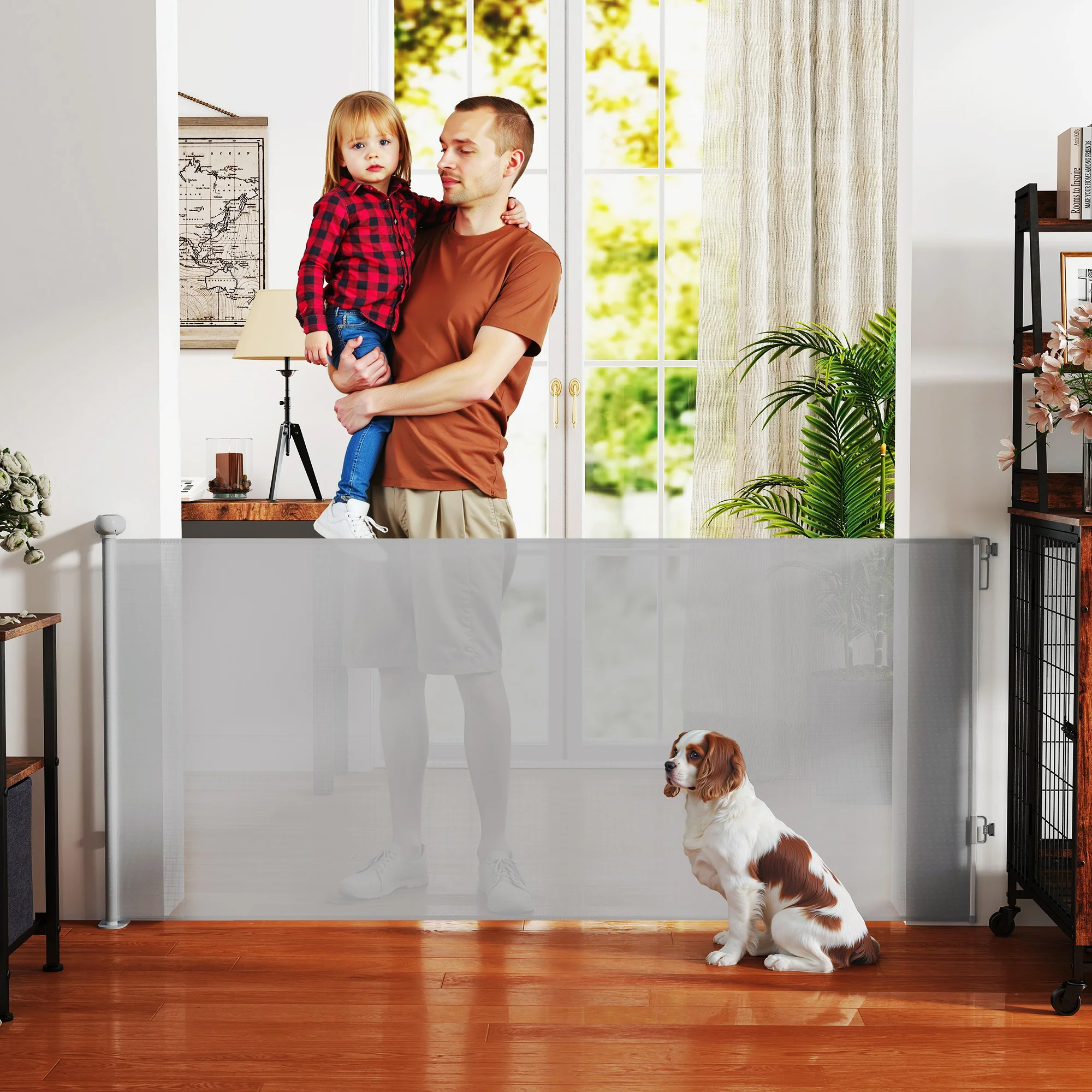 PawHut Retractable Stair Gate, Dog Gate Extends Up To Wide, Grey - Image 11