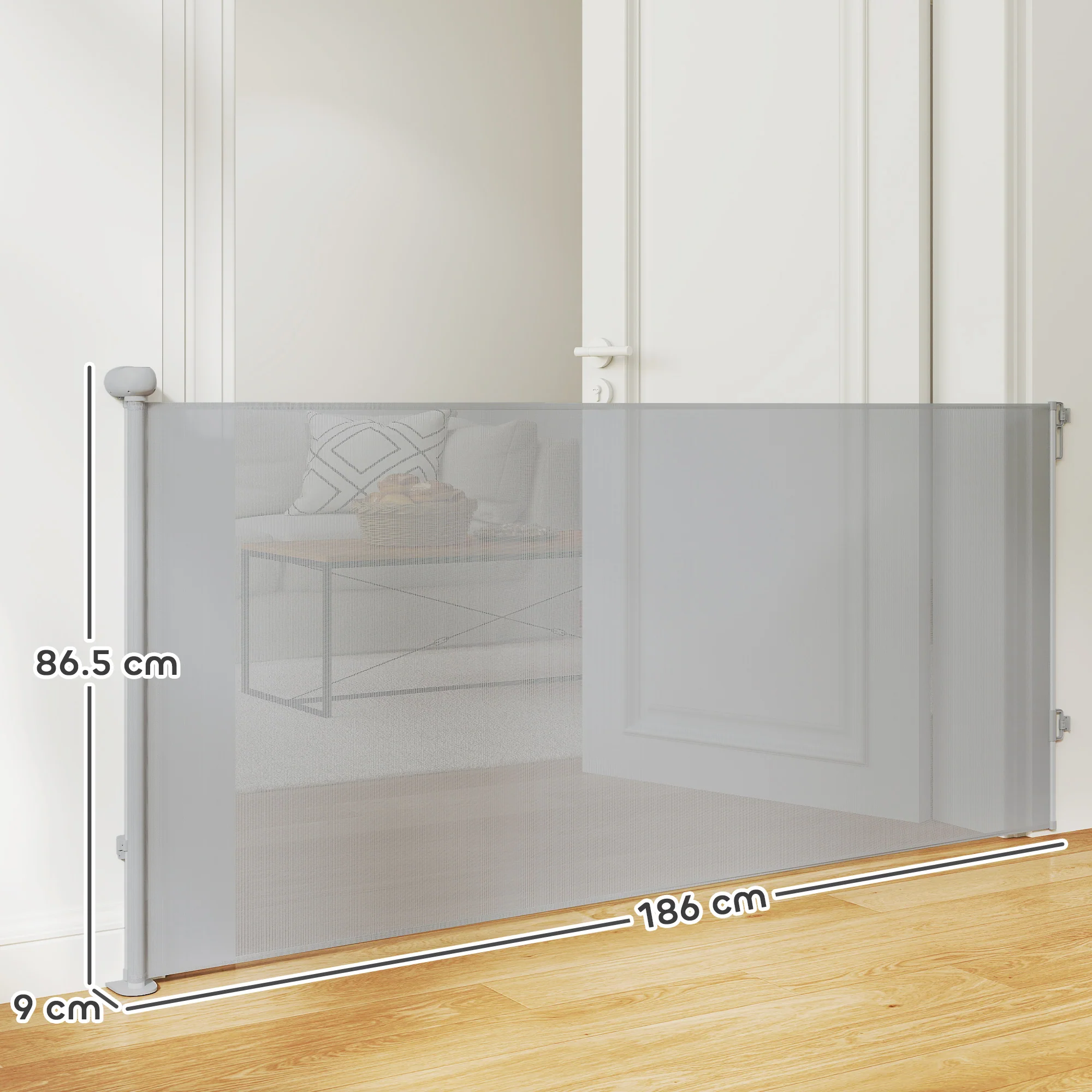 PawHut Retractable Stair Gate, Dog Gate Extends Up To Wide, Grey - Image 14