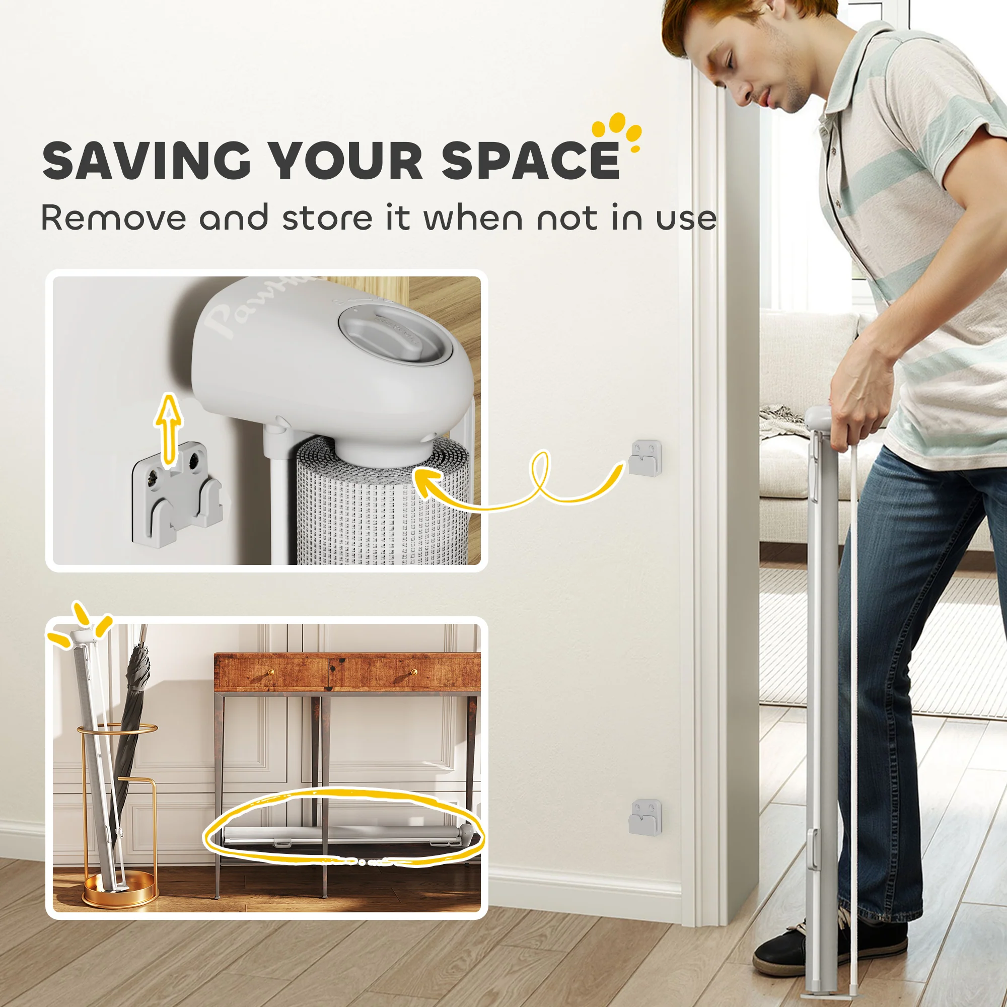 PawHut Retractable Stair Gate, Dog Gate Extends Up To Wide, Grey - Image 16