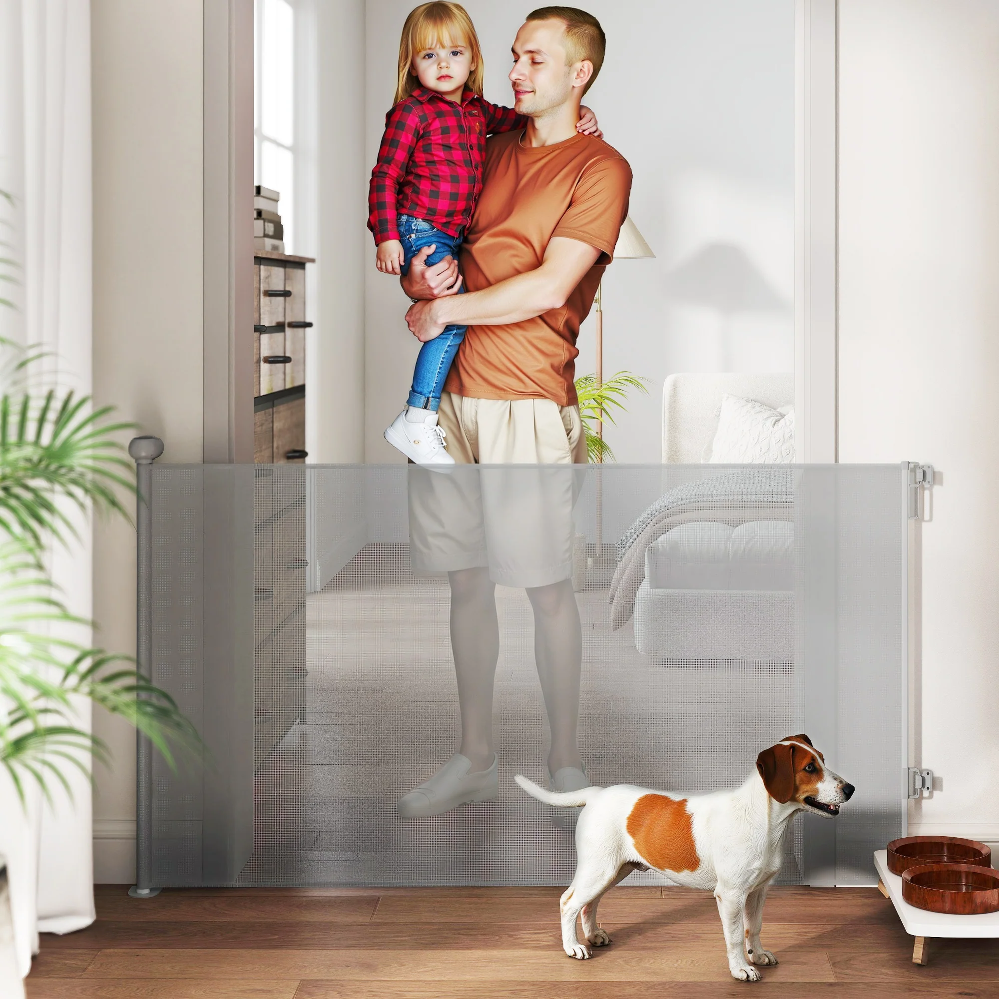 PawHut Retractable Stair Gate, Dog Gate Extends Up To Wide, Grey - Image 2