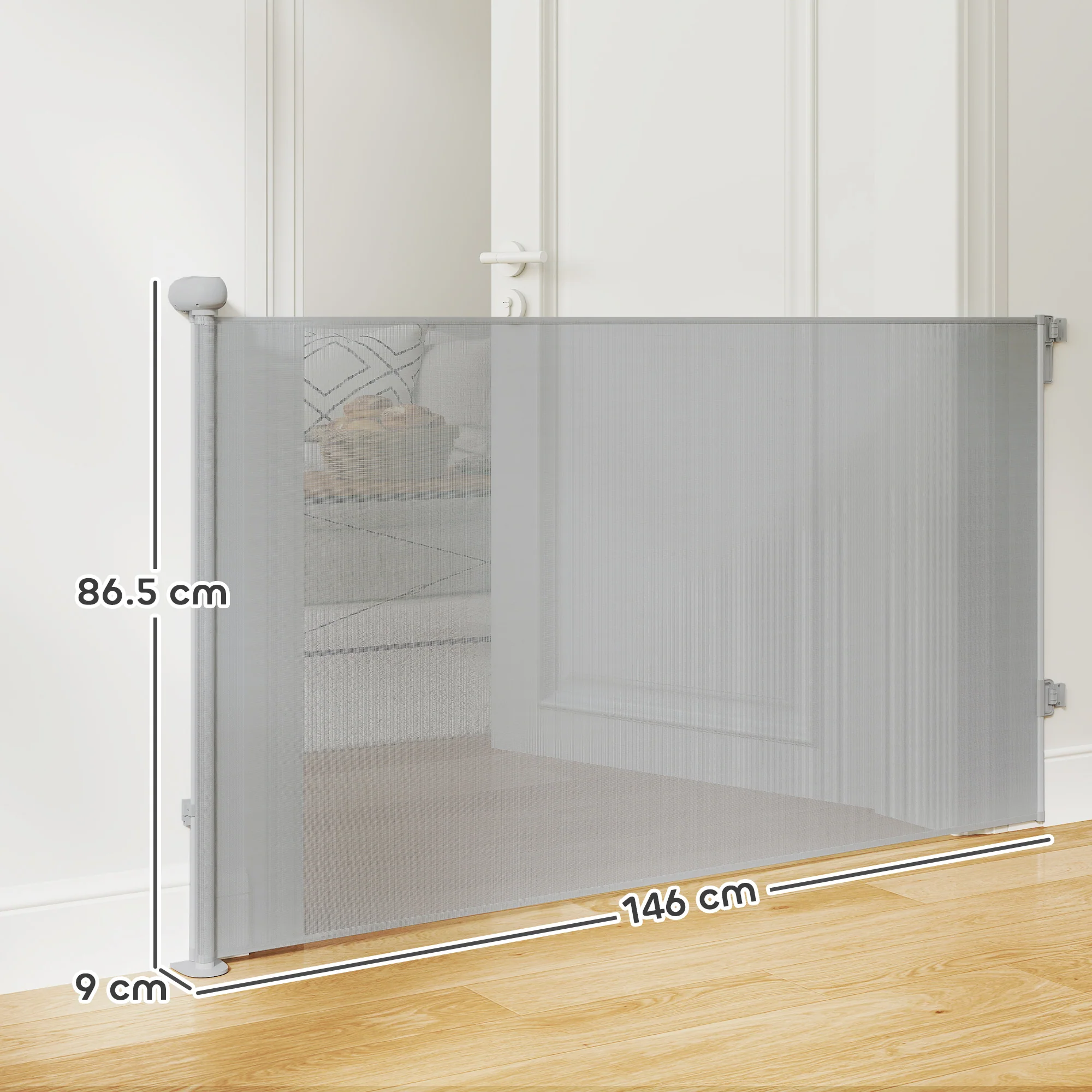 PawHut Retractable Stair Gate, Dog Gate Extends Up To Wide, Grey - Image 5