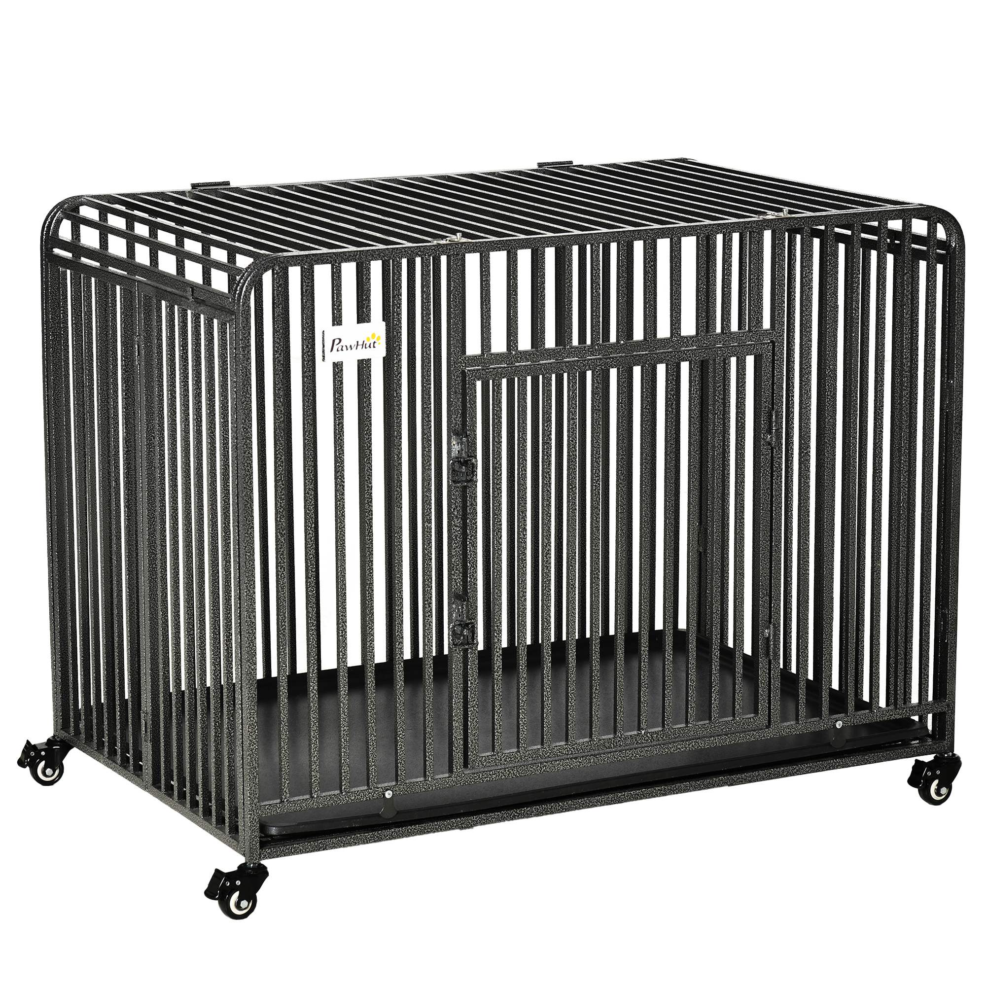 PawHut Rolling Heavy Duty Dog Crate For Medium, Large Dogs W/ Removable Tray
