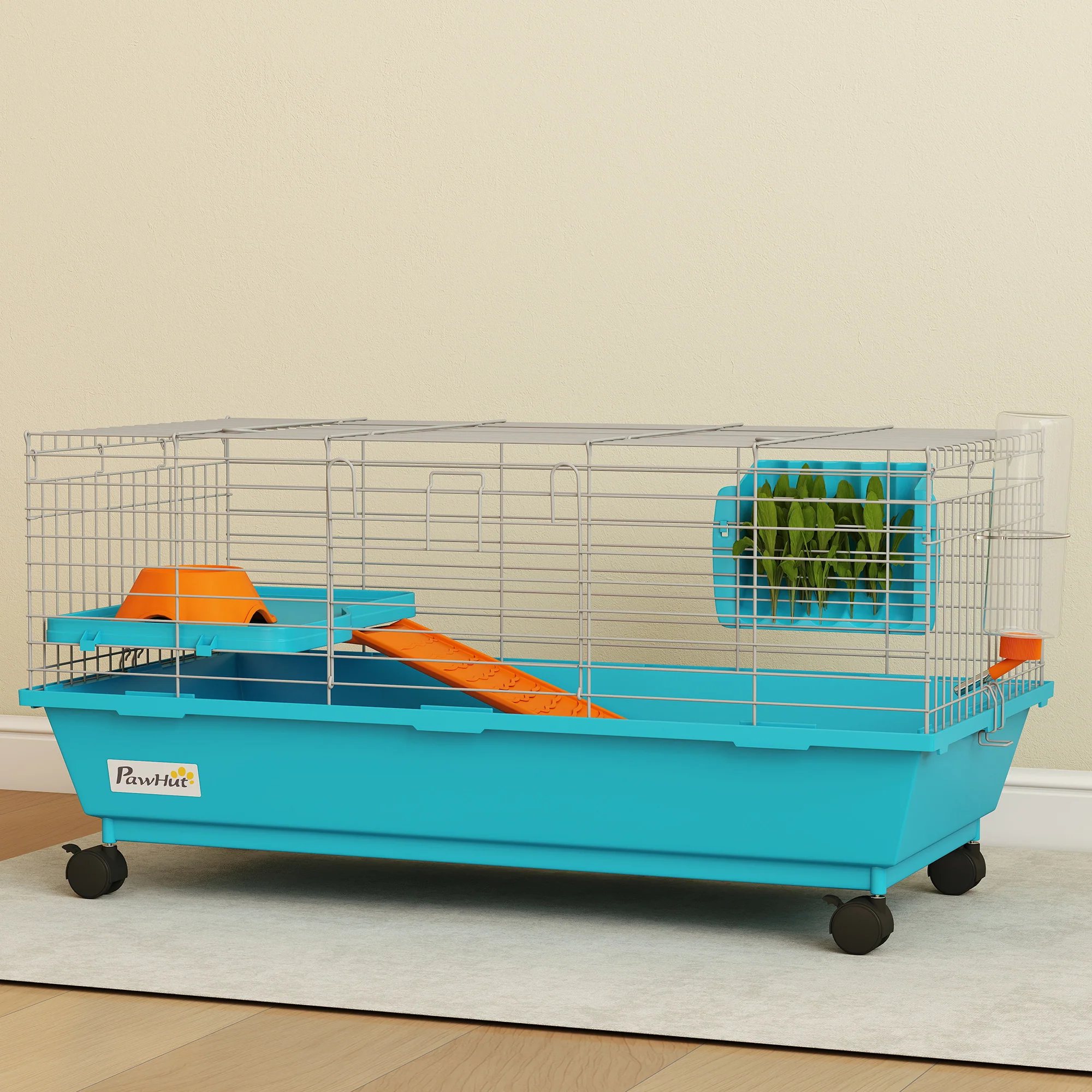PawHut Small Animal Cage , Rabbit Cage With Wheels And Water Bottle - Image 8