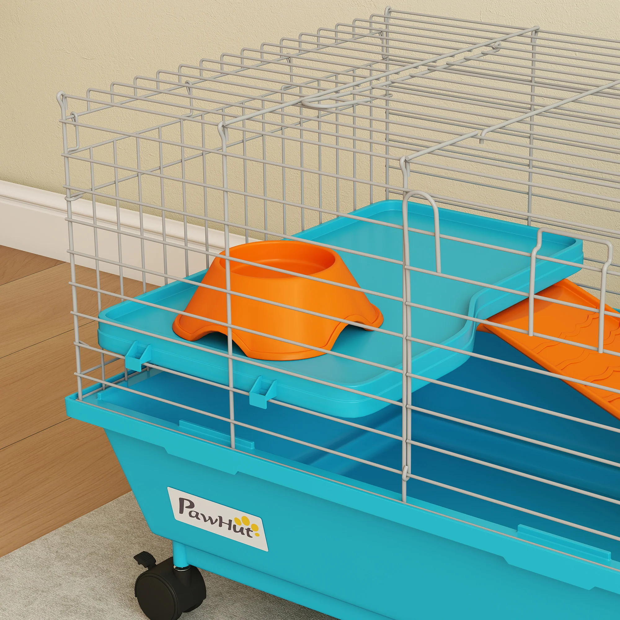 PawHut Small Animal Cage , Rabbit Cage With Wheels And Water Bottle - Image 9