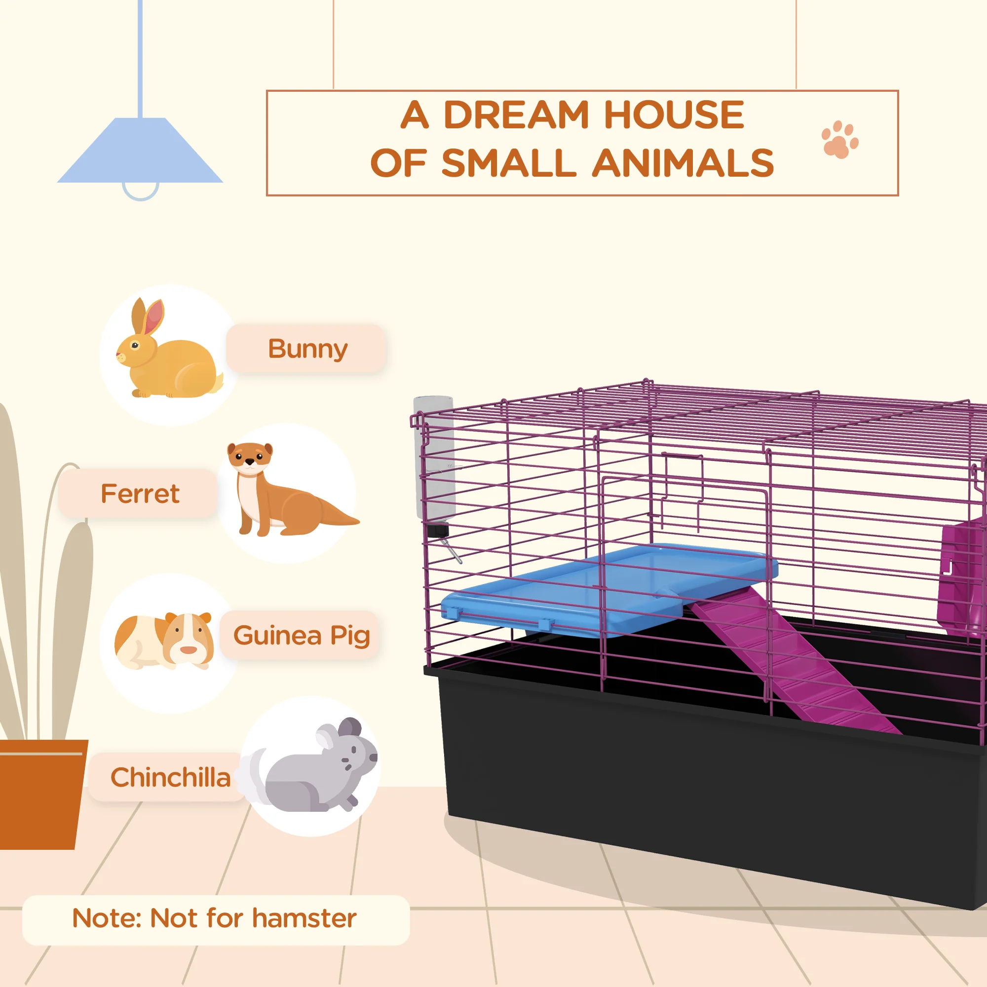 PawHut Small Animal Cage, Rabbit Guinea Pig Hutch, Pet Playhouse - Image 3
