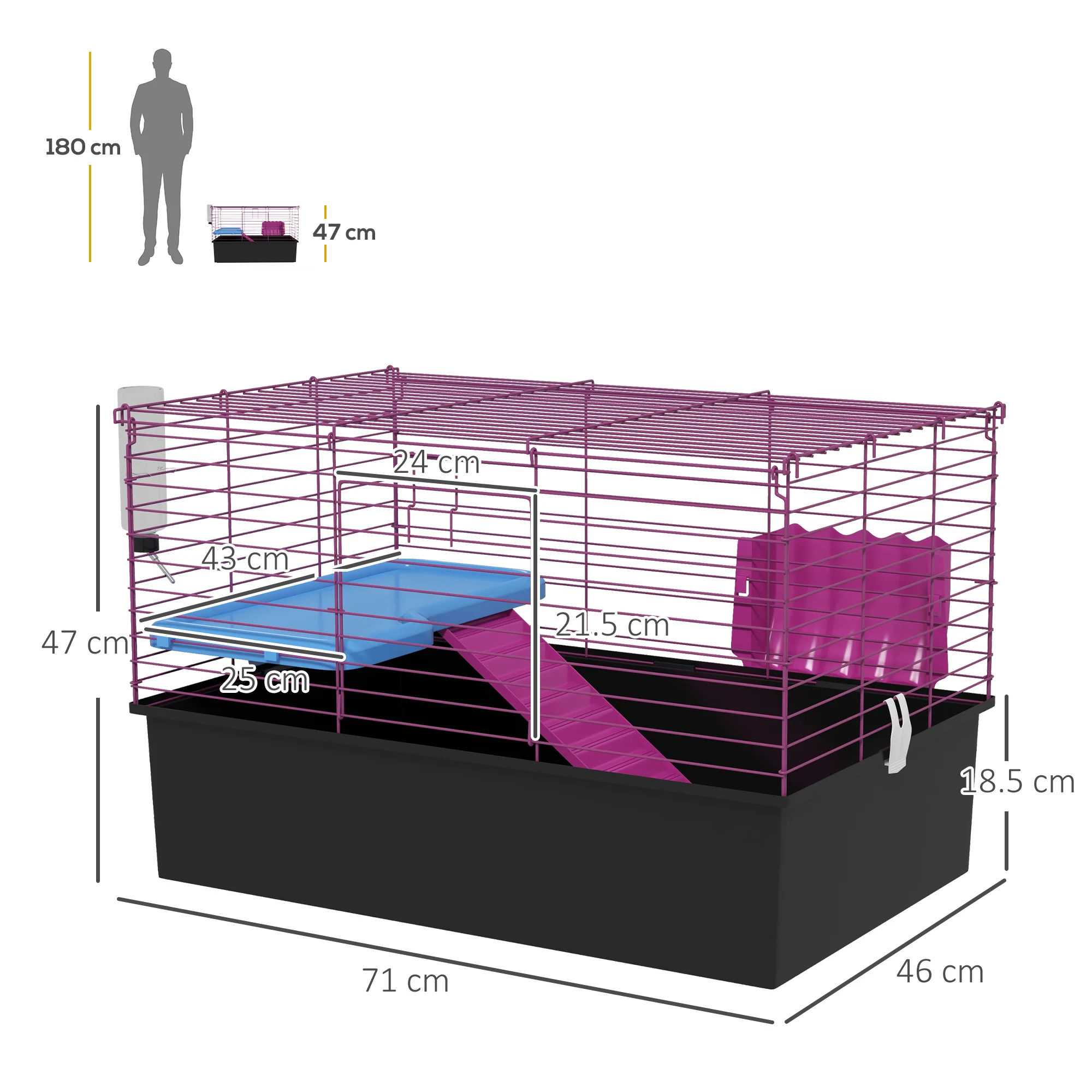 PawHut Small Animal Cage, Rabbit Guinea Pig Hutch, Pet Playhouse - Image 5