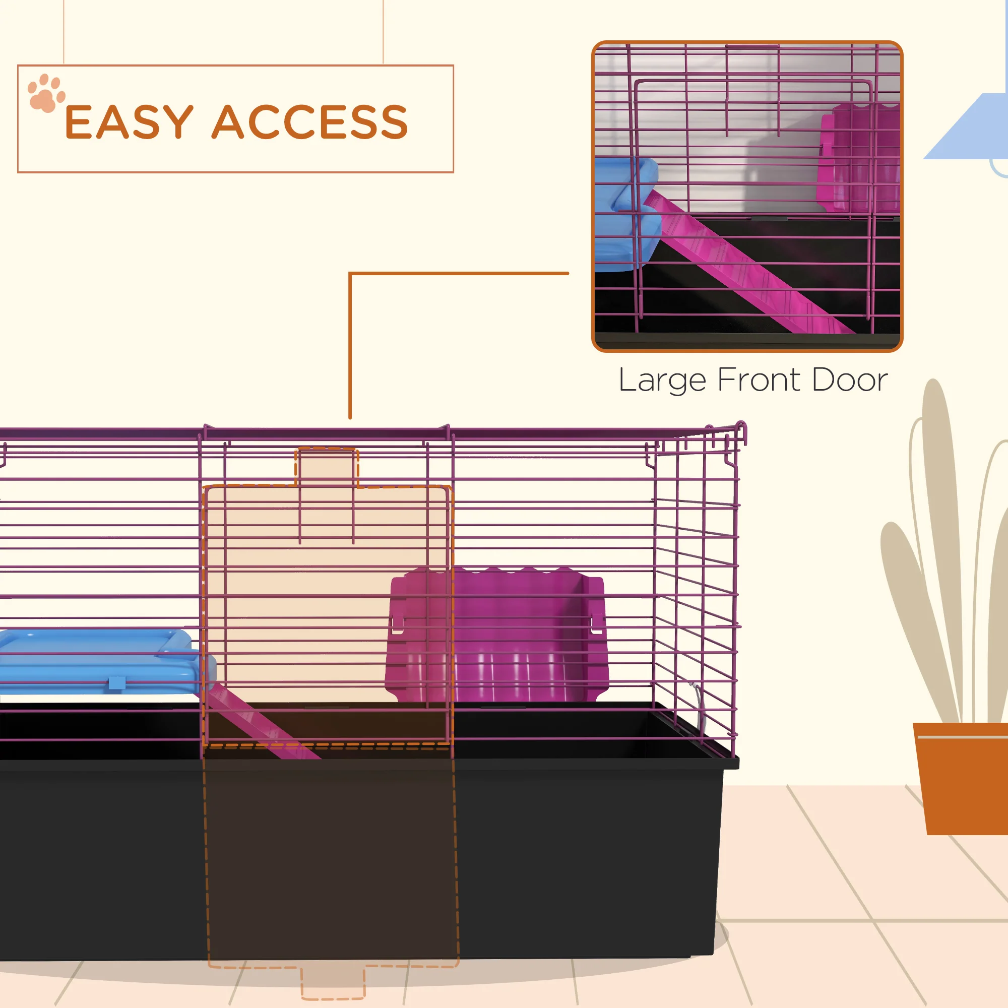 PawHut Small Animal Cage, Rabbit Guinea Pig Hutch, Pet Playhouse - Image 7