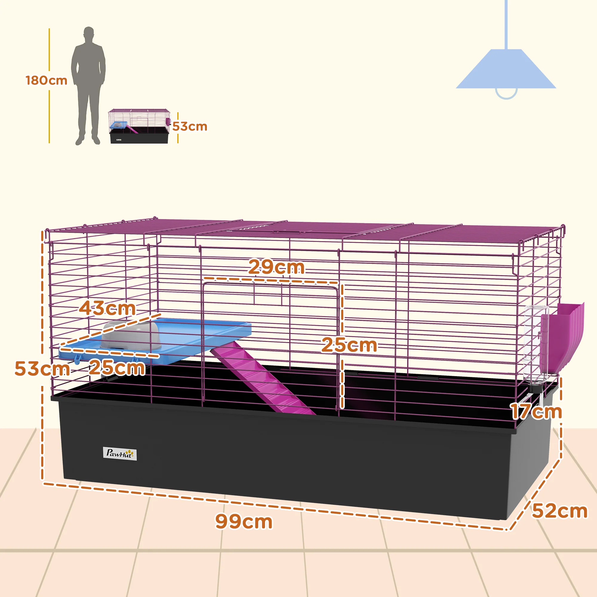 PawHut Small Animal Cage, Rabbit Guinea Pig Hutch, Pet Playhouse, Black - Image 5