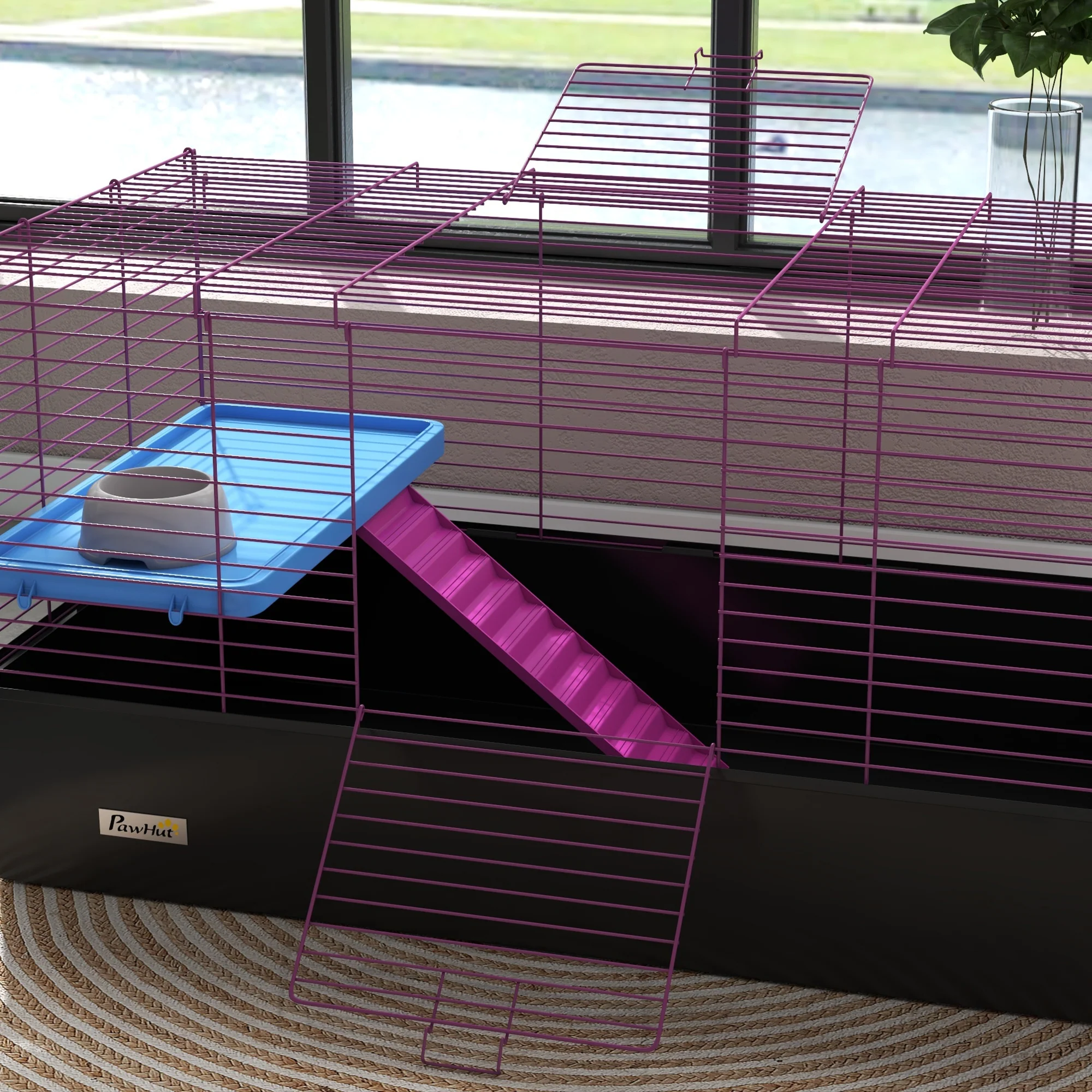 PawHut Small Animal Cage, Rabbit Guinea Pig Hutch, Pet Playhouse, Black - Image 9