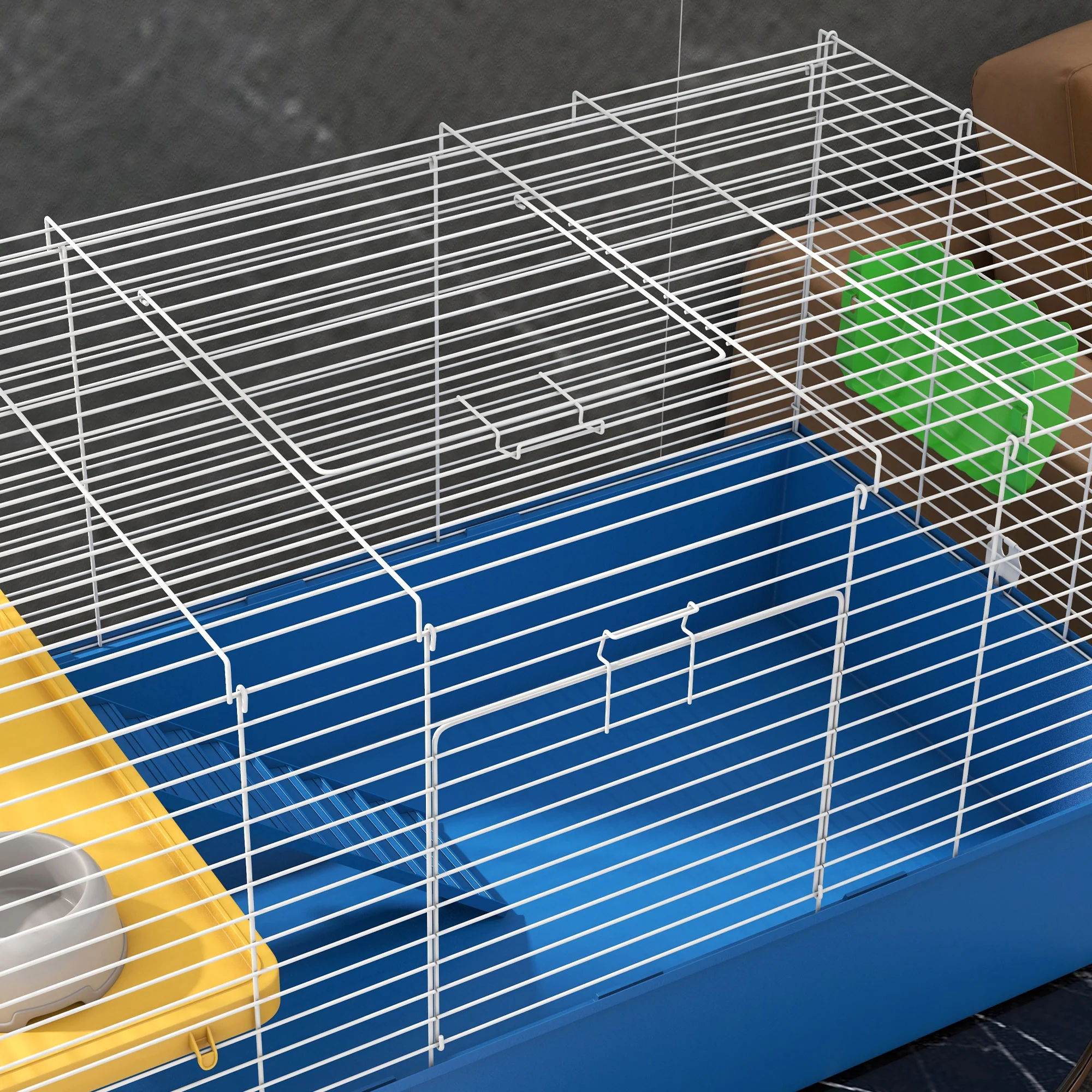 PawHut Small Animal Cage, Rabbit Guinea Pig Hutch, Pet Playhouse, Blue - Image 8