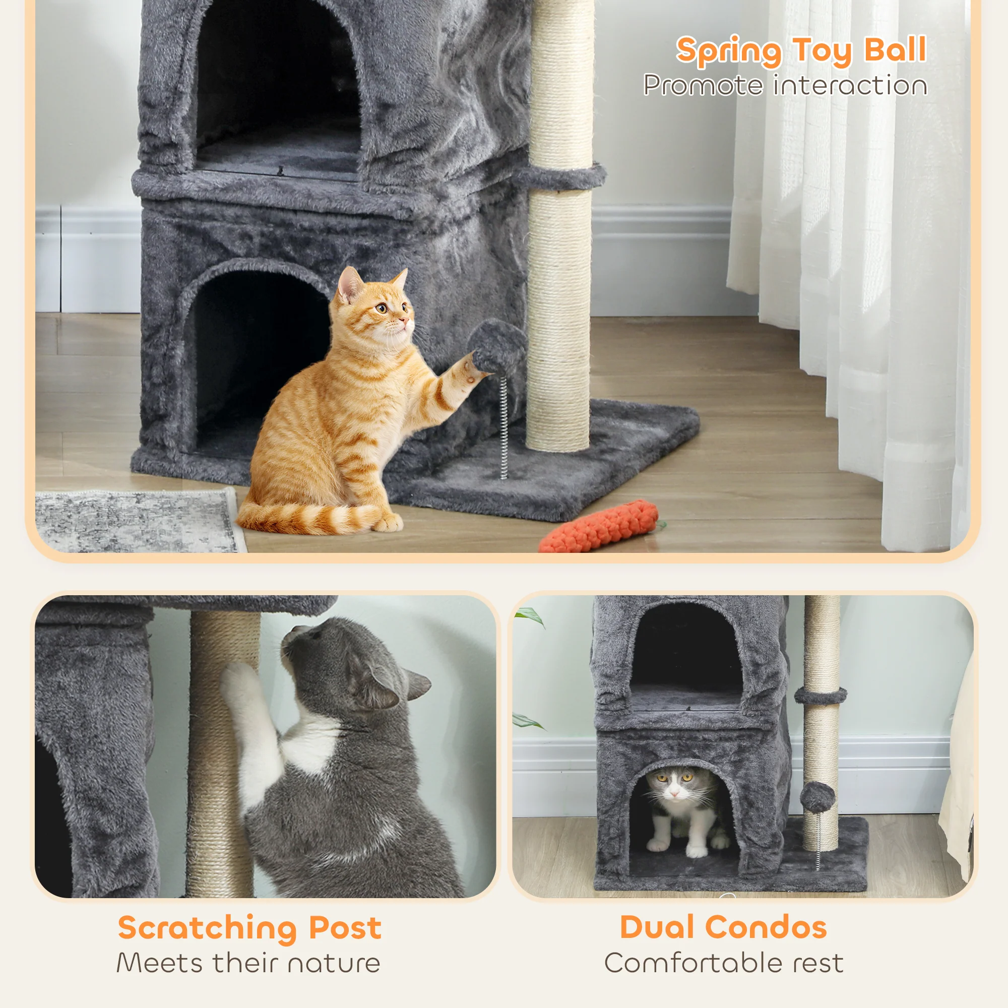 PawHut Small Cat Tree For Large Adult Cats Up To 7 KG With Large Perch 66 Cm - Image 4