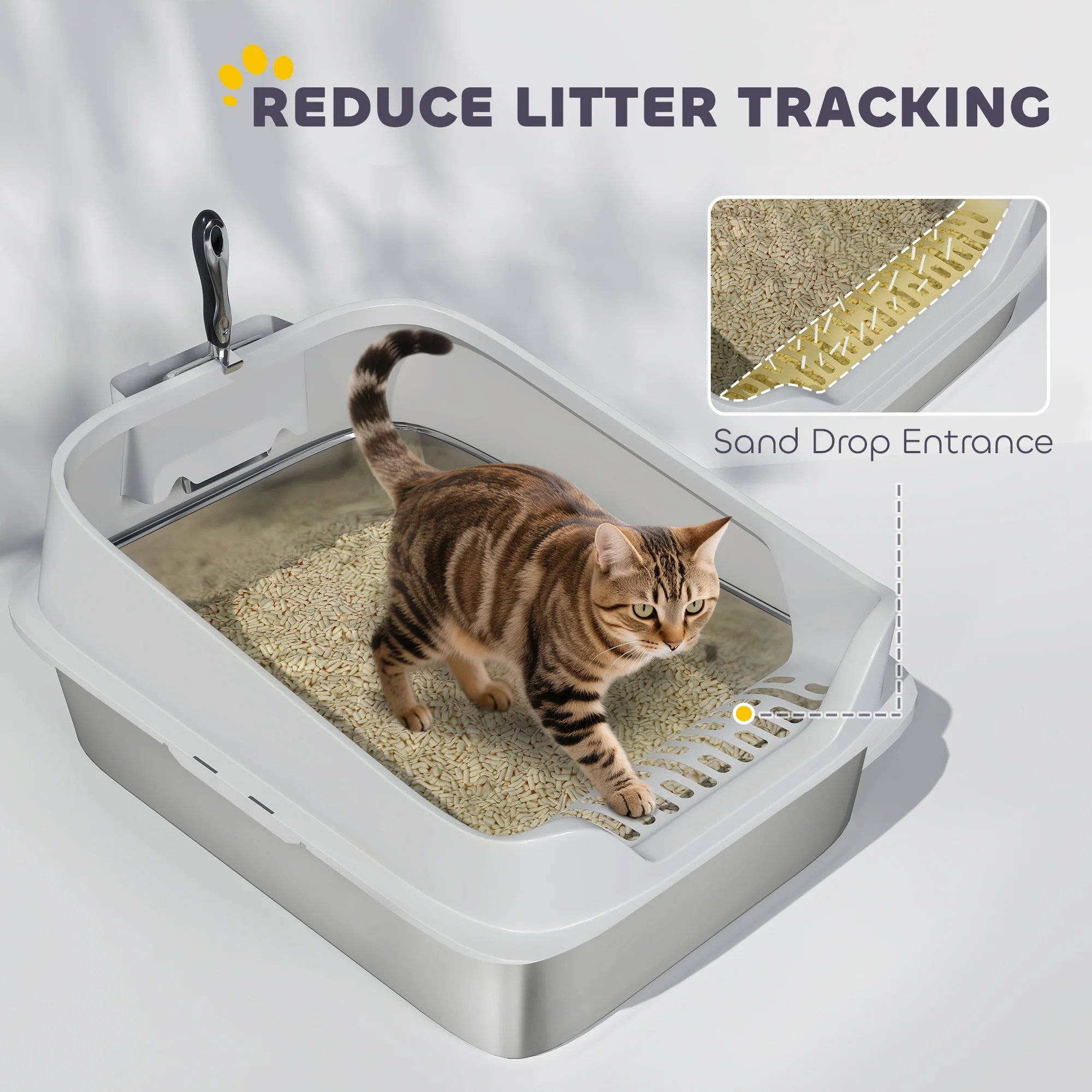 PawHut Stainless Steel Cat Litter Box With High Sides - Image 16