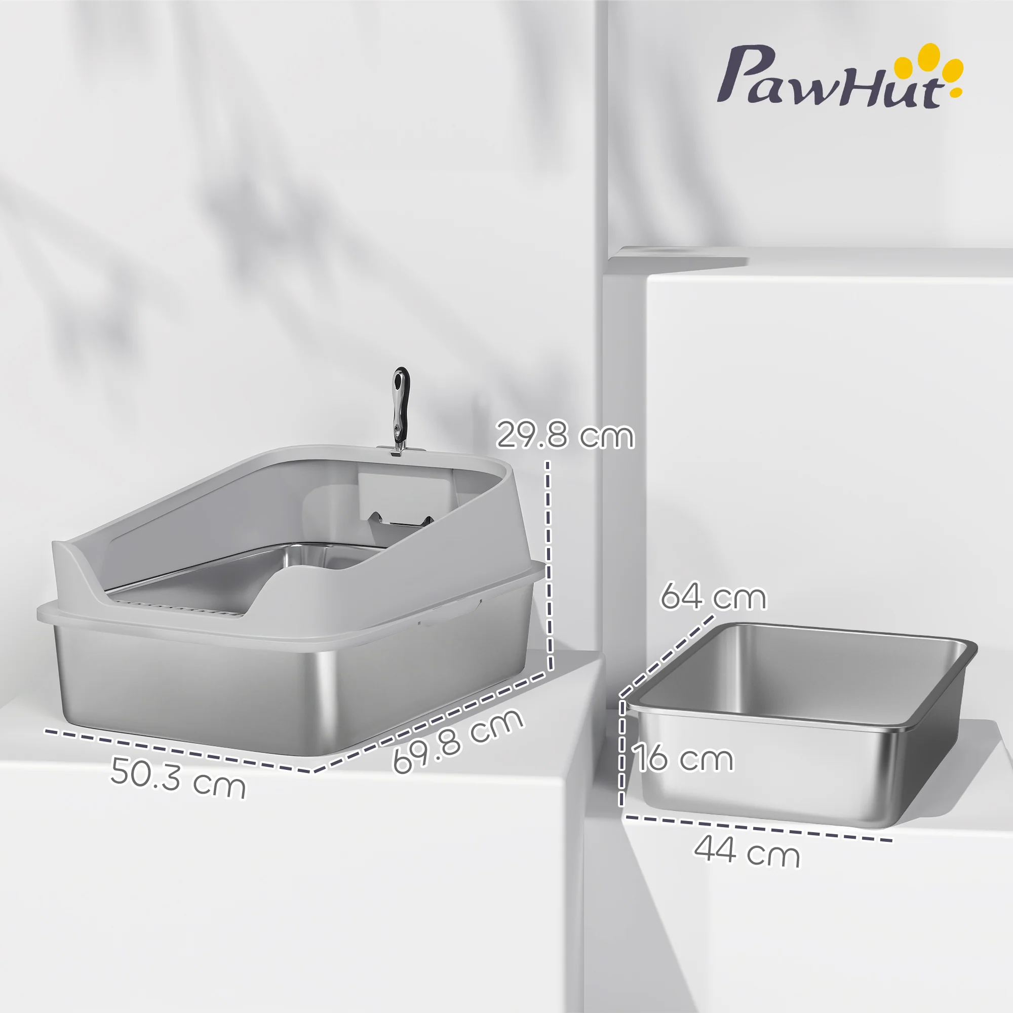 PawHut Stainless Steel Cat Litter Box With High Sides - Image 23